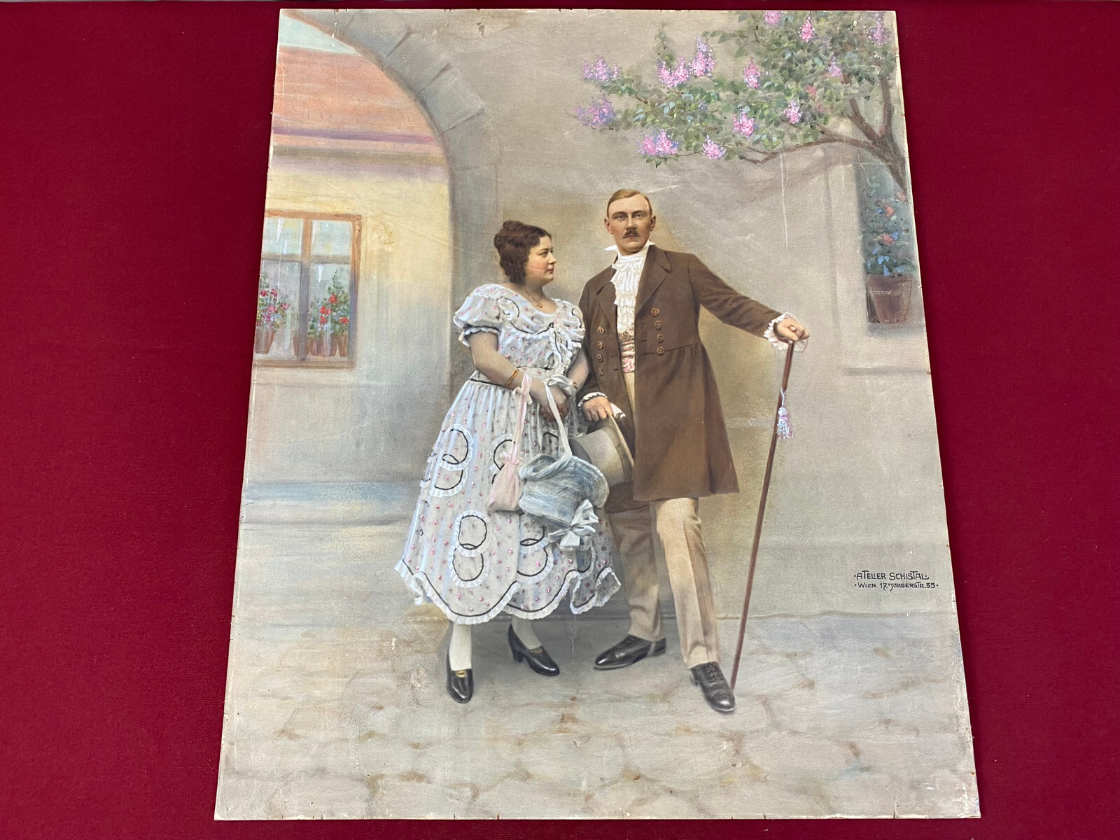 GOUACHE PORTRAIT EDELPAAR MANN FRAU ATELIER SCHISTAL WIEN