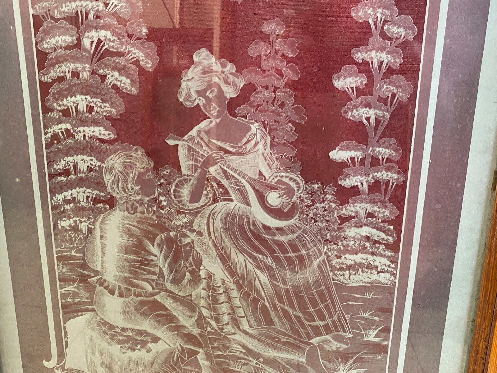 ANTIKE GLASSCHEIBE HISTORISMUS / JUGENDSTIL UM 1890 GALANTE PERSONEN 51x111cm – Bild 5