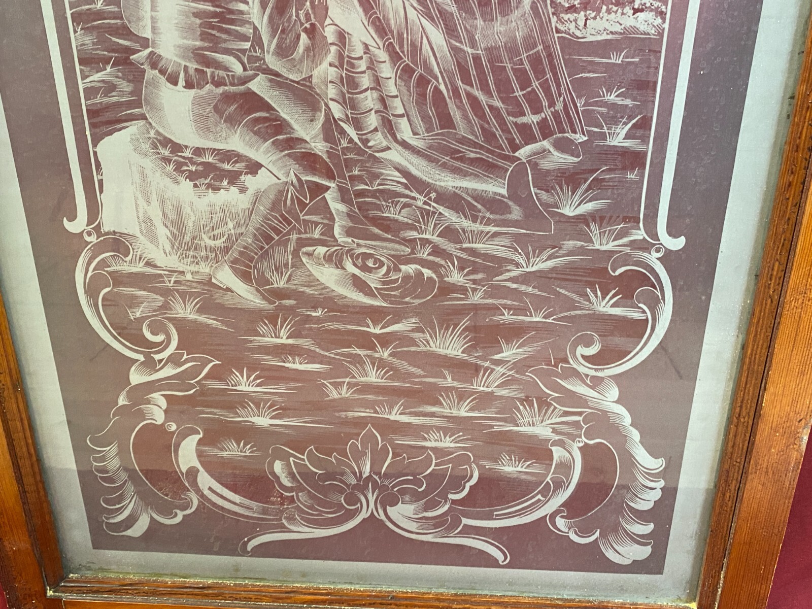 ANTIKE GLASSCHEIBE HISTORISMUS / JUGENDSTIL UM 1890 GALANTE PERSONEN 51x111cm – Bild 6