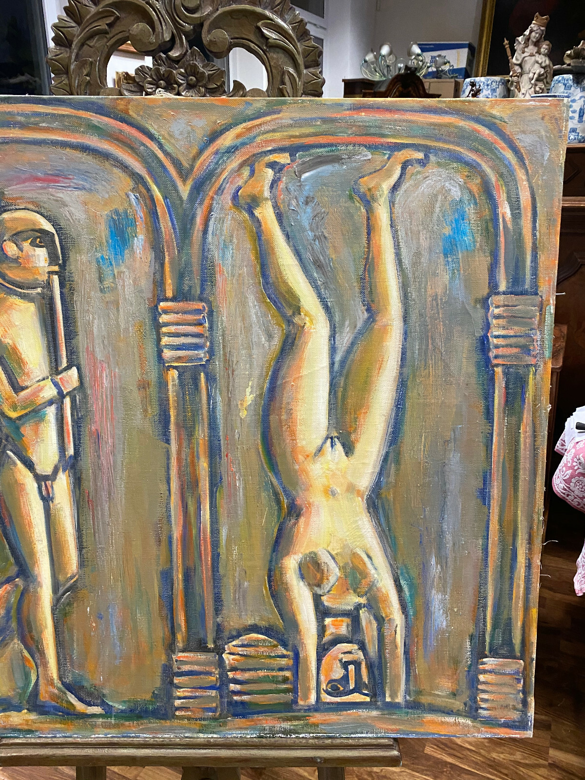 ÖLGEMÄLDE ENGEL UND AKROBATIN GEMÄLDE PARFIANSKIJ A. ZARIPOV GROSS 100x90cm – Bild 5