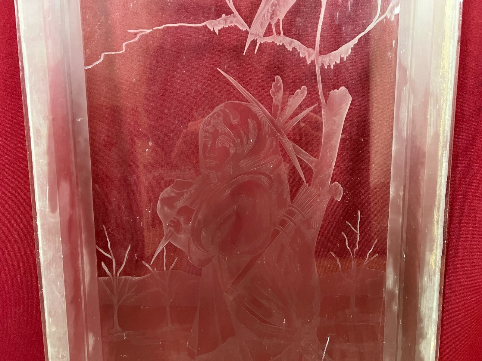 ANTIKE GLASSCHEIBE JUGENDSTIL ORIGINAL UM 1910 VOGEL IM BAUM 41x111,7cm – Bild 5