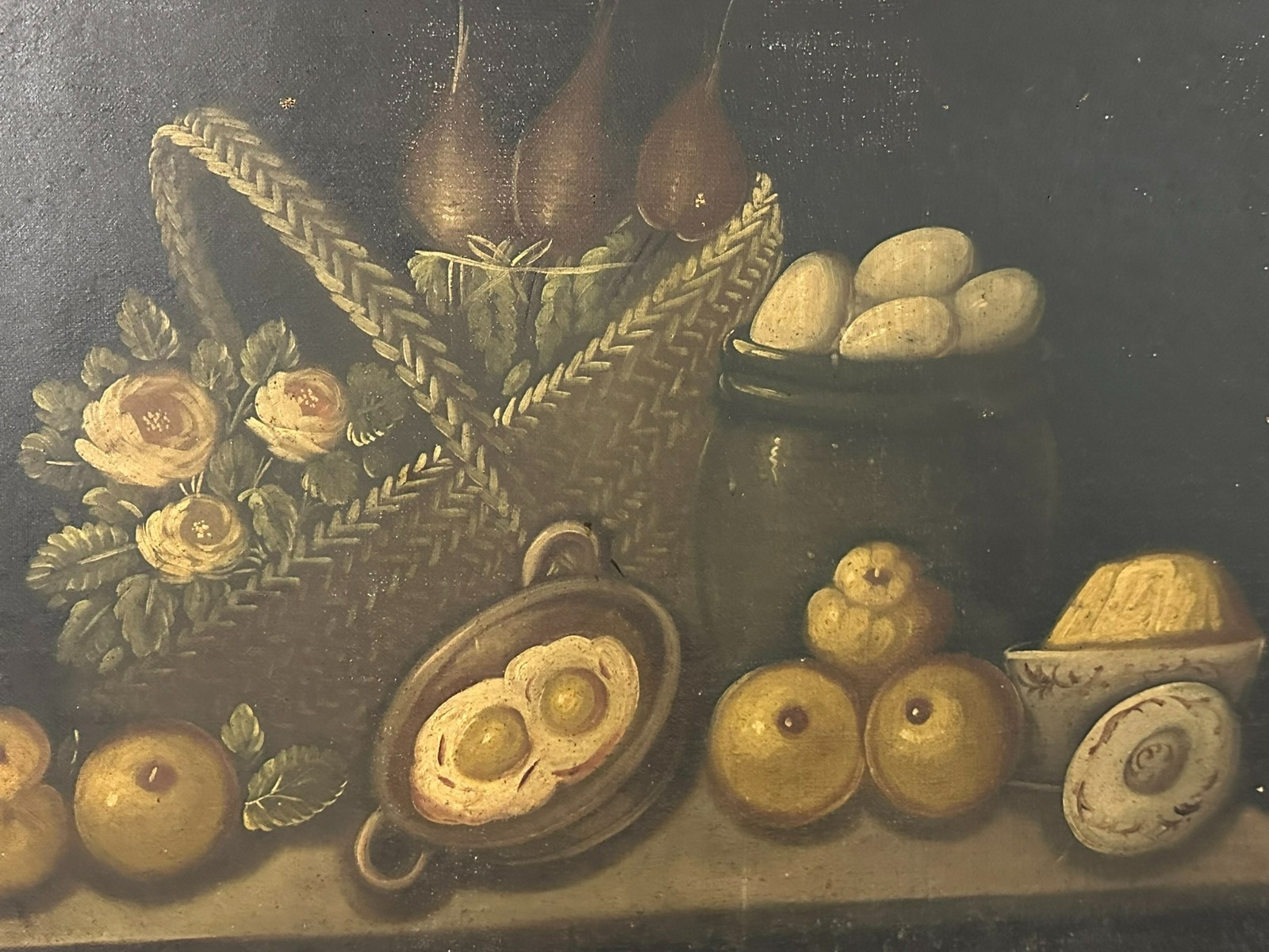 ANTIKES ÖLGEMÄLDE STILLLEBEN MIT OBST UND GEMÜSE NICHT SIGNIERT