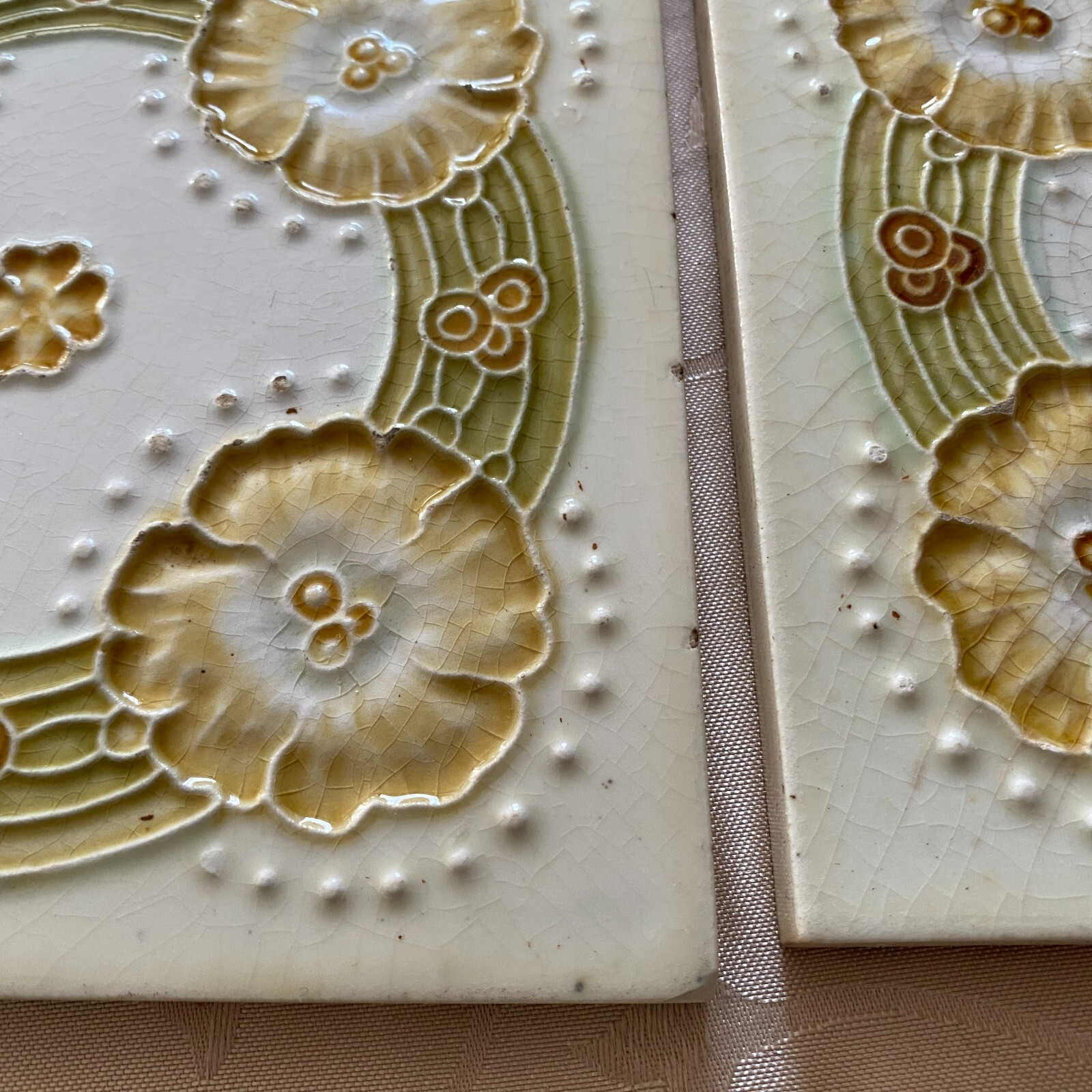 ANTIKE JUGENDSTIL FLIESEN 9 STÜCK SET KACHELN UM 1910 15x15cm AUS KERAMIK – Bild 11