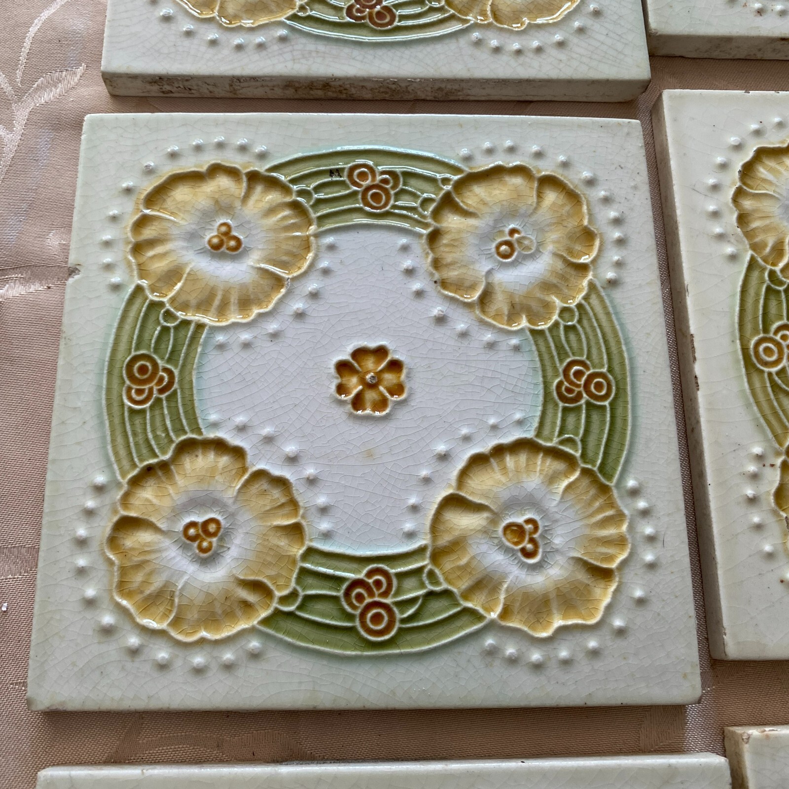 ANTIKE JUGENDSTIL FLIESEN 9 STÜCK SET KACHELN UM 1910 15x15cm AUS KERAMIK – Bild 12