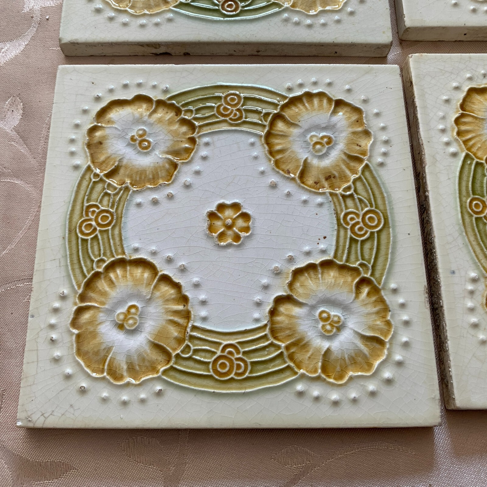 ANTIKE JUGENDSTIL FLIESEN 9 STÜCK SET KACHELN UM 1910 15x15cm AUS KERAMIK – Bild 14