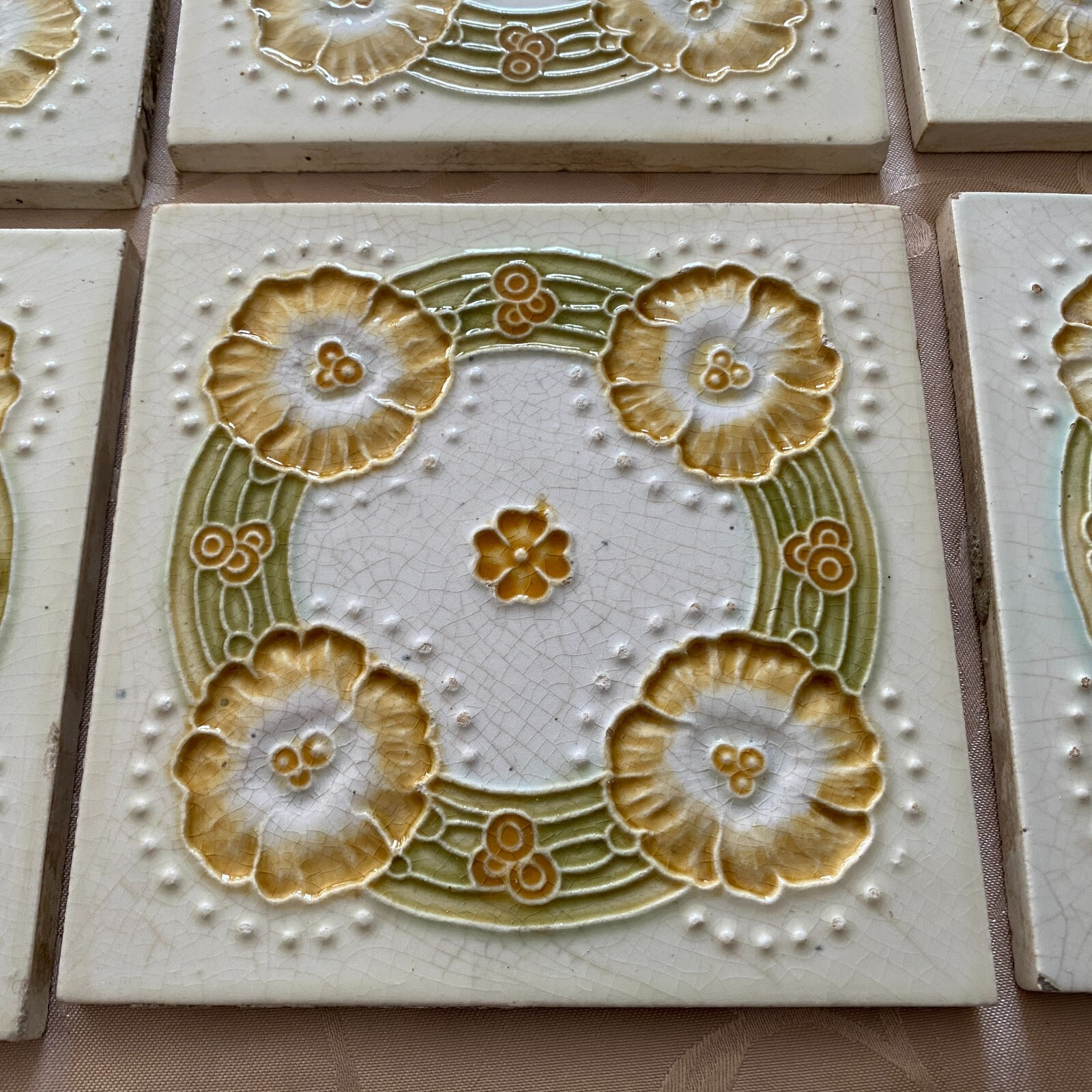 ANTIKE JUGENDSTIL FLIESEN 9 STÜCK SET KACHELN UM 1910 15x15cm AUS KERAMIK – Bild 15