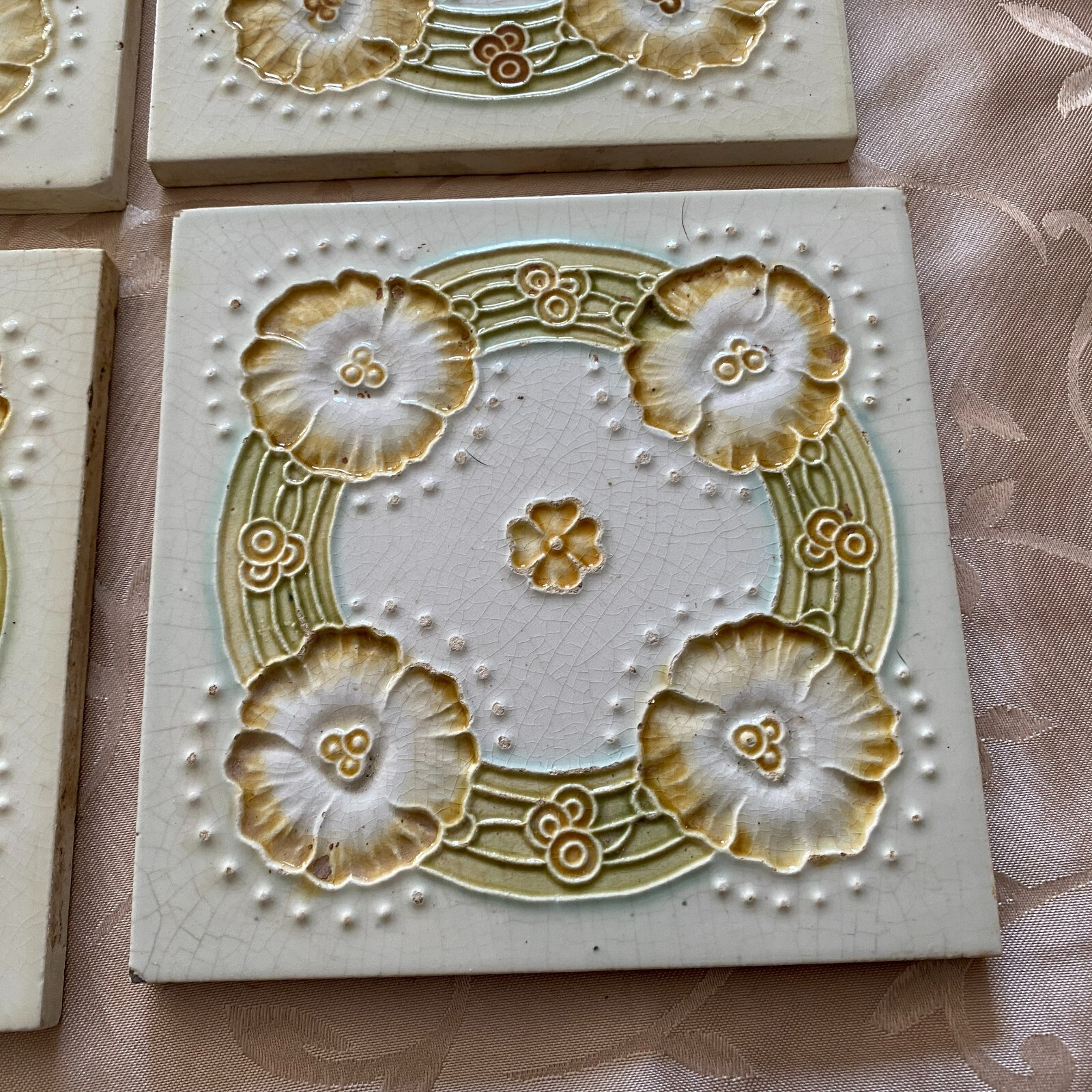 ANTIKE JUGENDSTIL FLIESEN 9 STÜCK SET KACHELN UM 1910 15x15cm AUS KERAMIK – Bild 16