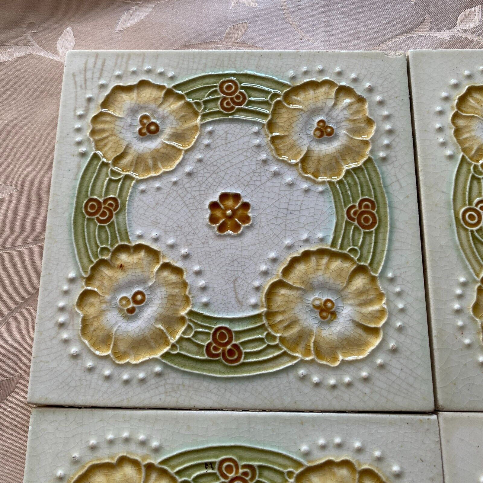 ANTIKE JUGENDSTIL FLIESEN 9 STÜCK SET KACHELN UM 1910 15x15cm AUS KERAMIK – Bild 4