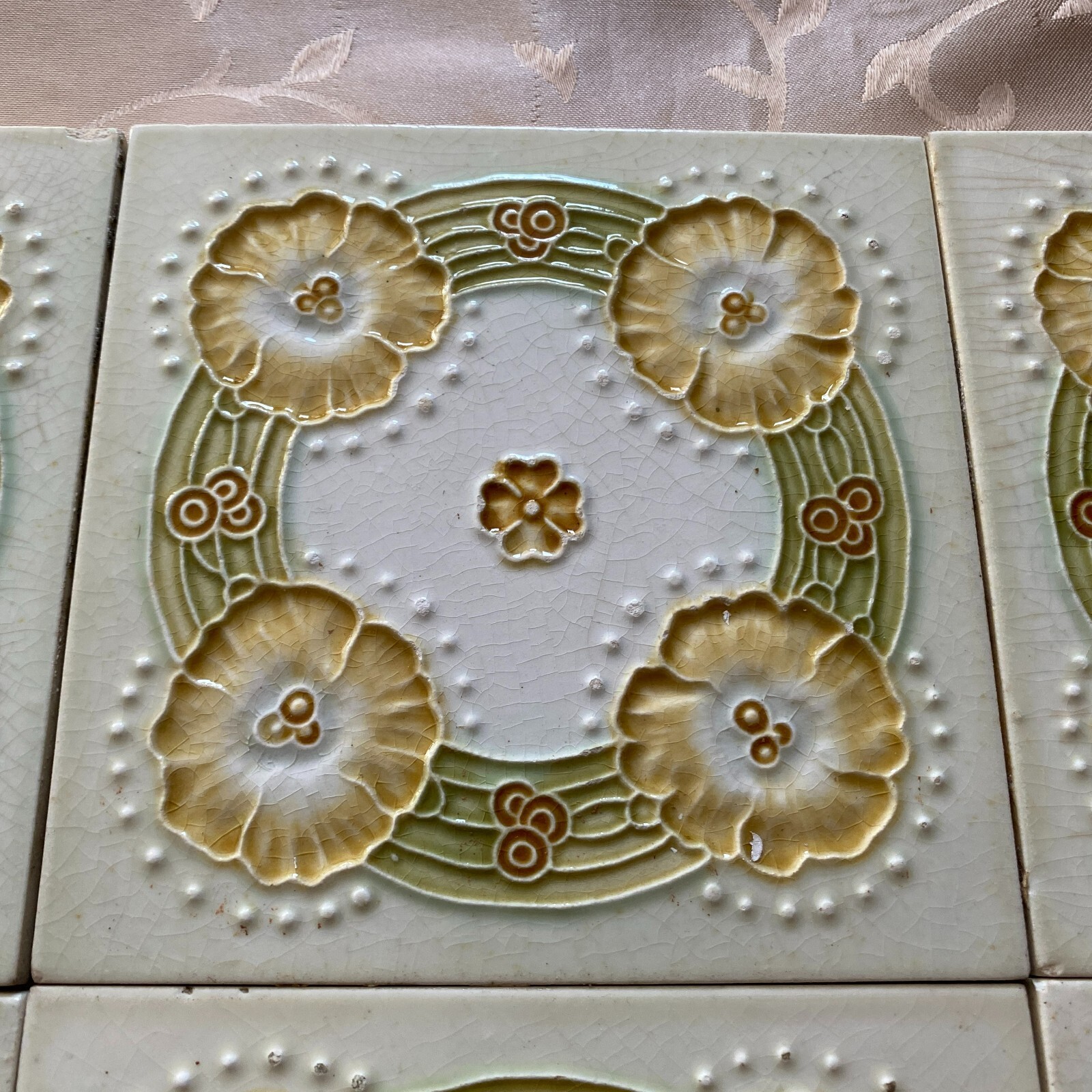 ANTIKE JUGENDSTIL FLIESEN 9 STÜCK SET KACHELN UM 1910 15x15cm AUS KERAMIK – Bild 6
