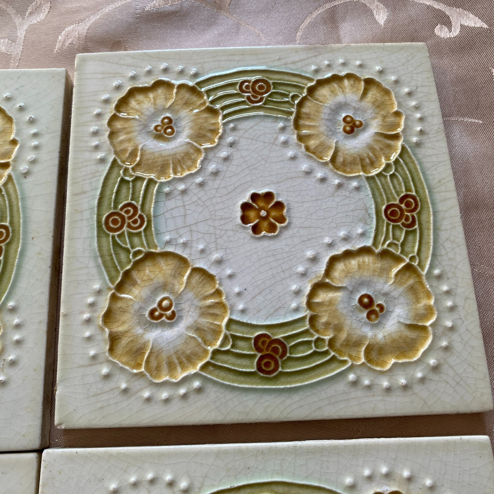 ANTIKE JUGENDSTIL FLIESEN 9 STÜCK SET KACHELN UM 1910 15x15cm AUS KERAMIK – Bild 7