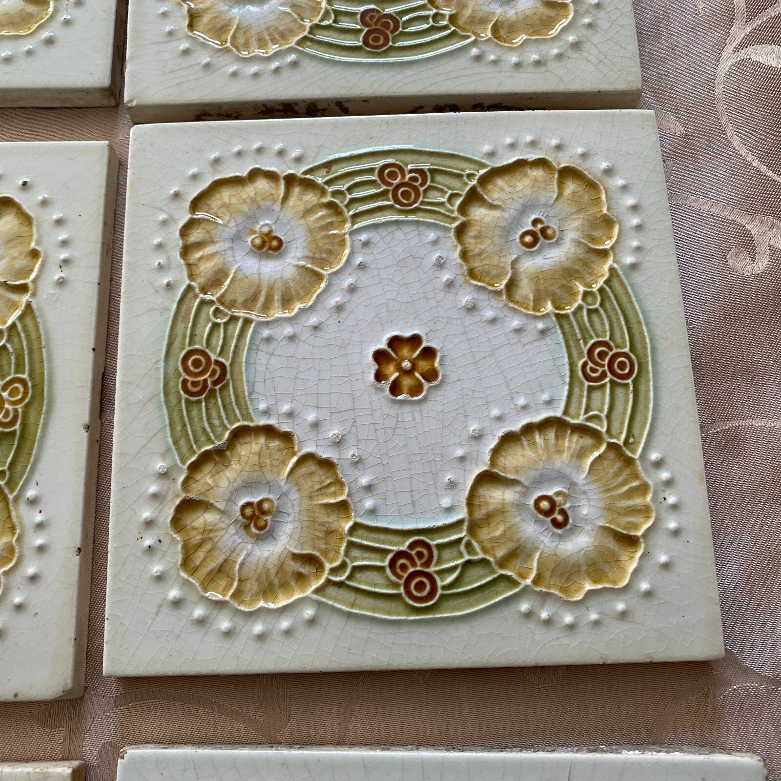 ANTIKE JUGENDSTIL FLIESEN 9 STÜCK SET KACHELN UM 1910 15x15cm AUS KERAMIK – Bild 8