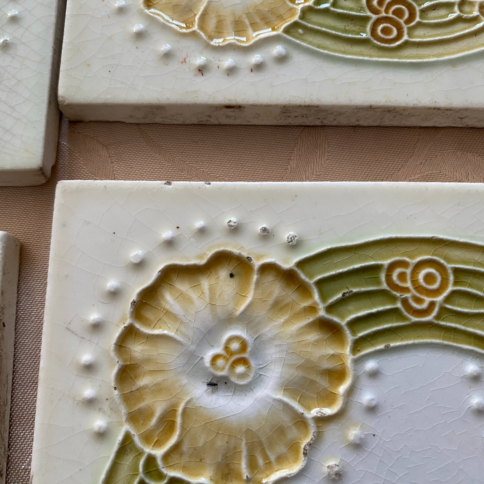 ANTIKE JUGENDSTIL FLIESEN 9 STÜCK SET KACHELN UM 1910 15x15cm AUS KERAMIK – Bild 10