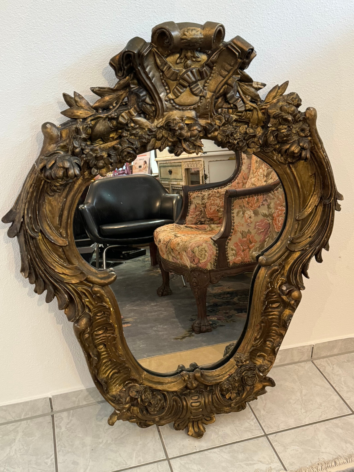 ANTIKER BAROCK WANDSPIEGEL SPIEGEL BAROCKSPIEGEL WAPPEN 19 TES JHDT