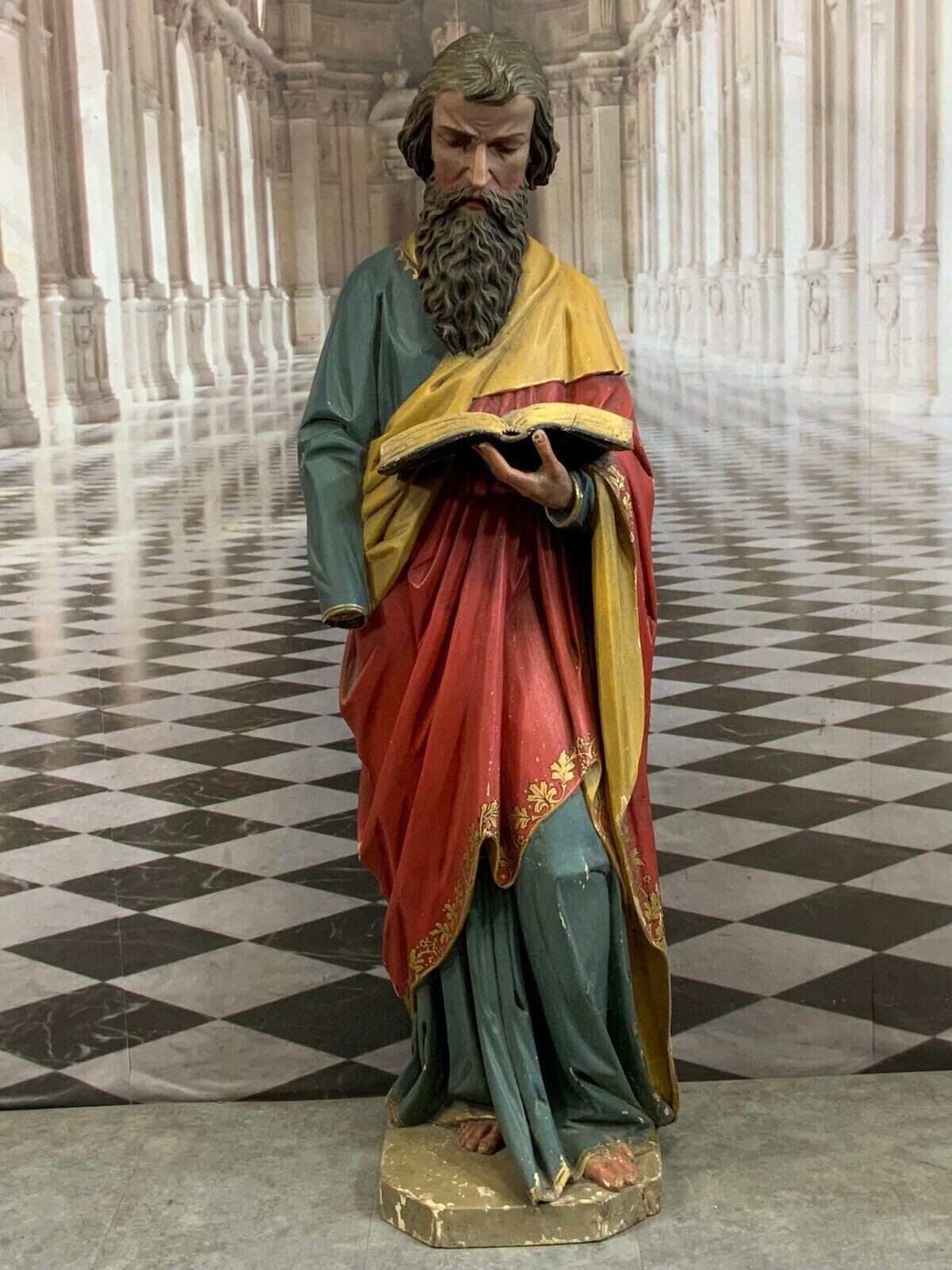 NAZARENER HEILIGENFIGUR HEILIGER MIT BUCH ANTIK 19 TES JHDT