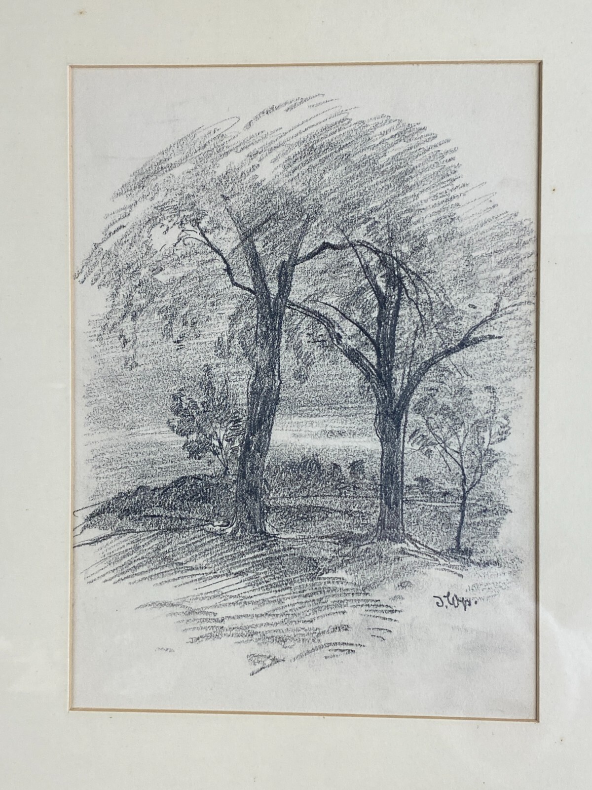 KOHLESTIFT ZEICHNUNG GERAHMT BÄUME LANDSCHAFT JOSEF WOPFNER (1843-1927) – Bild 3