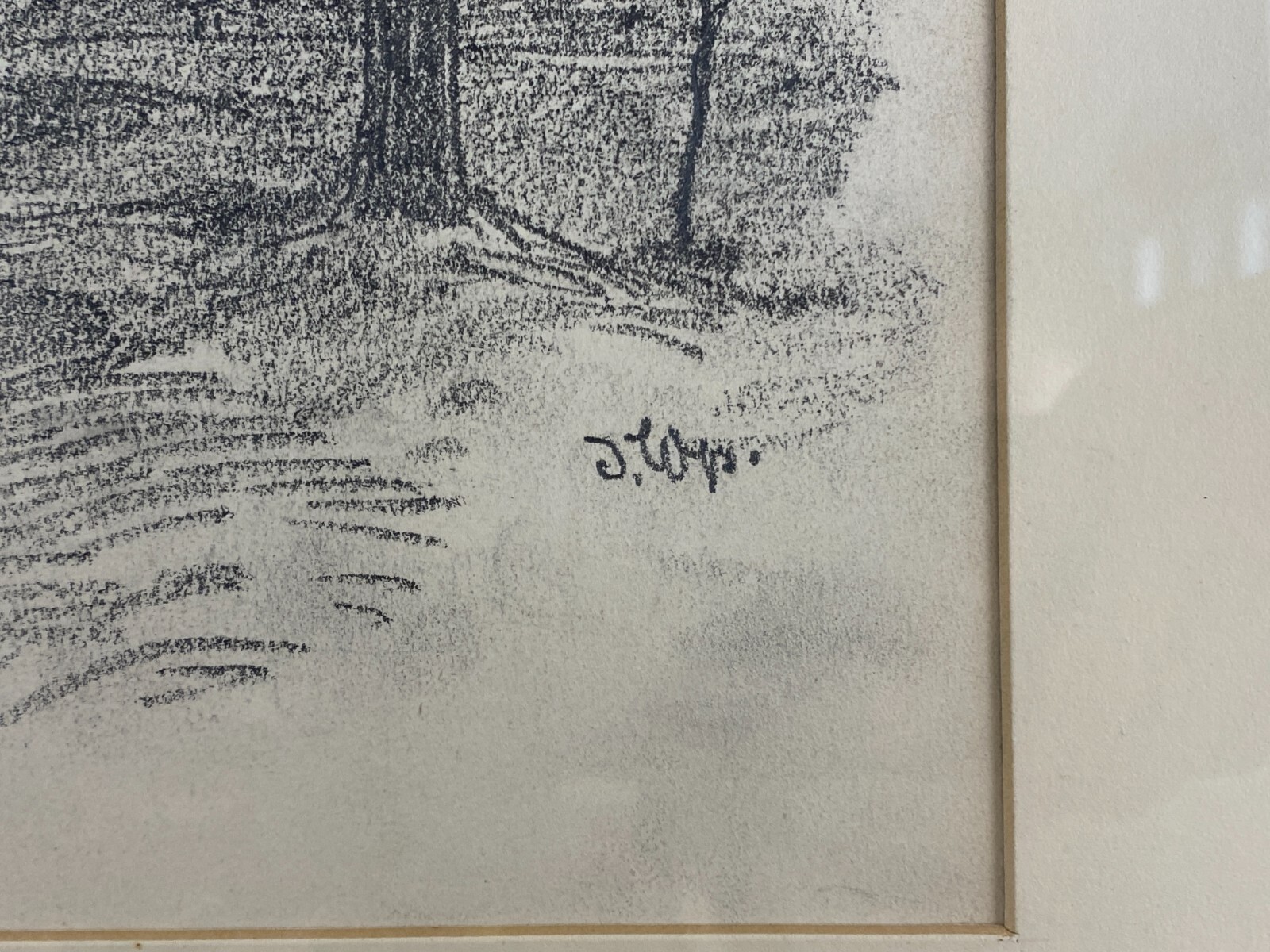 KOHLESTIFT ZEICHNUNG GERAHMT BÄUME LANDSCHAFT JOSEF WOPFNER (1843-1927) – Bild 5