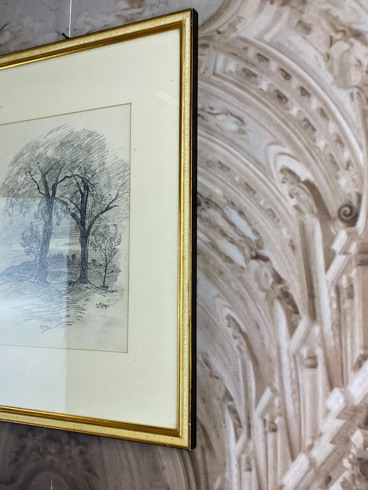 KOHLESTIFT ZEICHNUNG GERAHMT BÄUME LANDSCHAFT JOSEF WOPFNER (1843-1927) – Bild 10