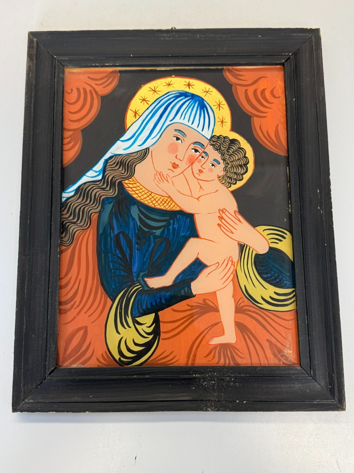 HINTERGLASMALEREI HEILIGE MARIA MIT DEM JESUS KIND