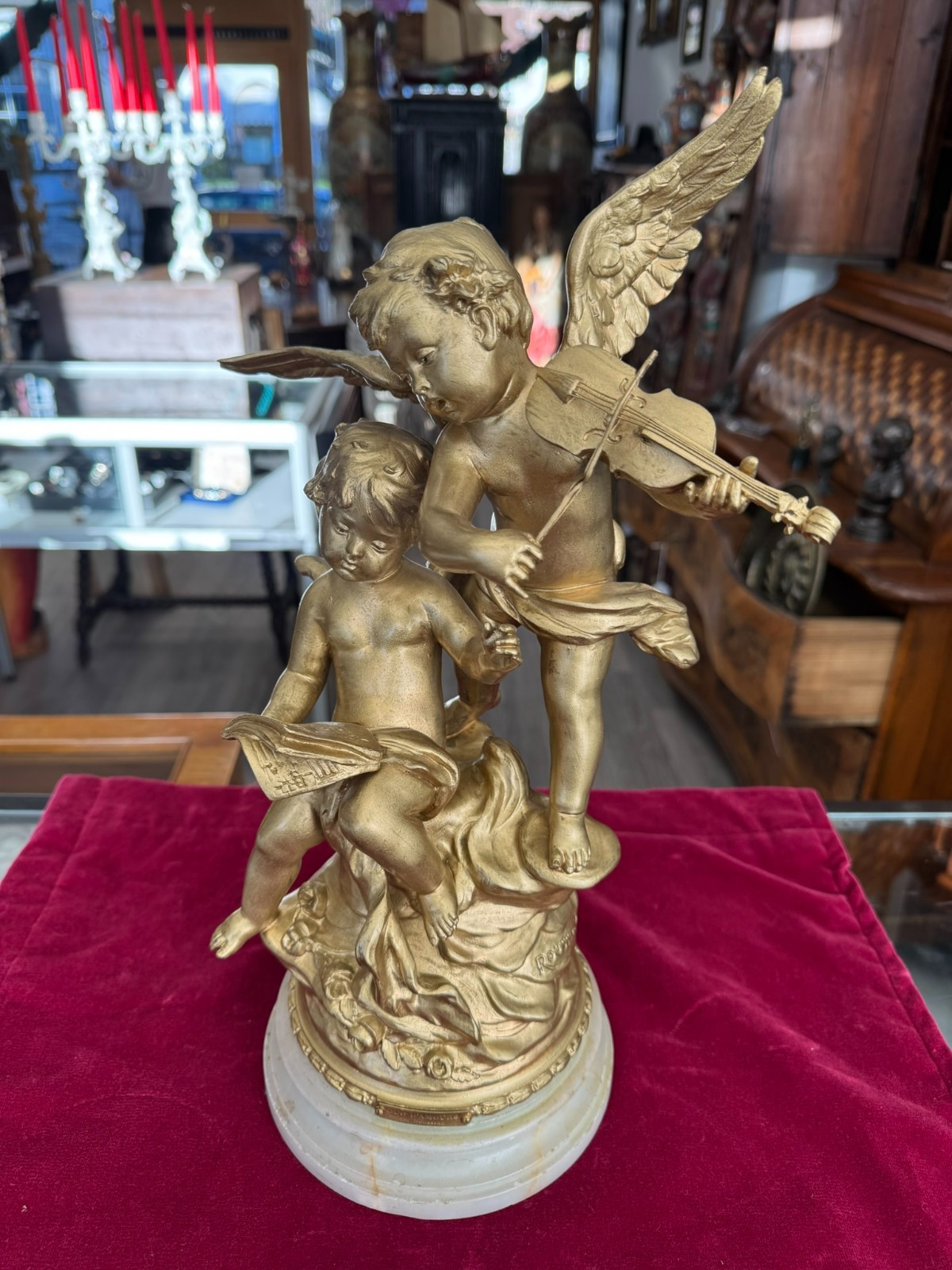 ROUSSEAU VICTOR (1865-1954) "Duo D´Amour" BRONZE SKULPTUR ENGEL PUTTI 42cm