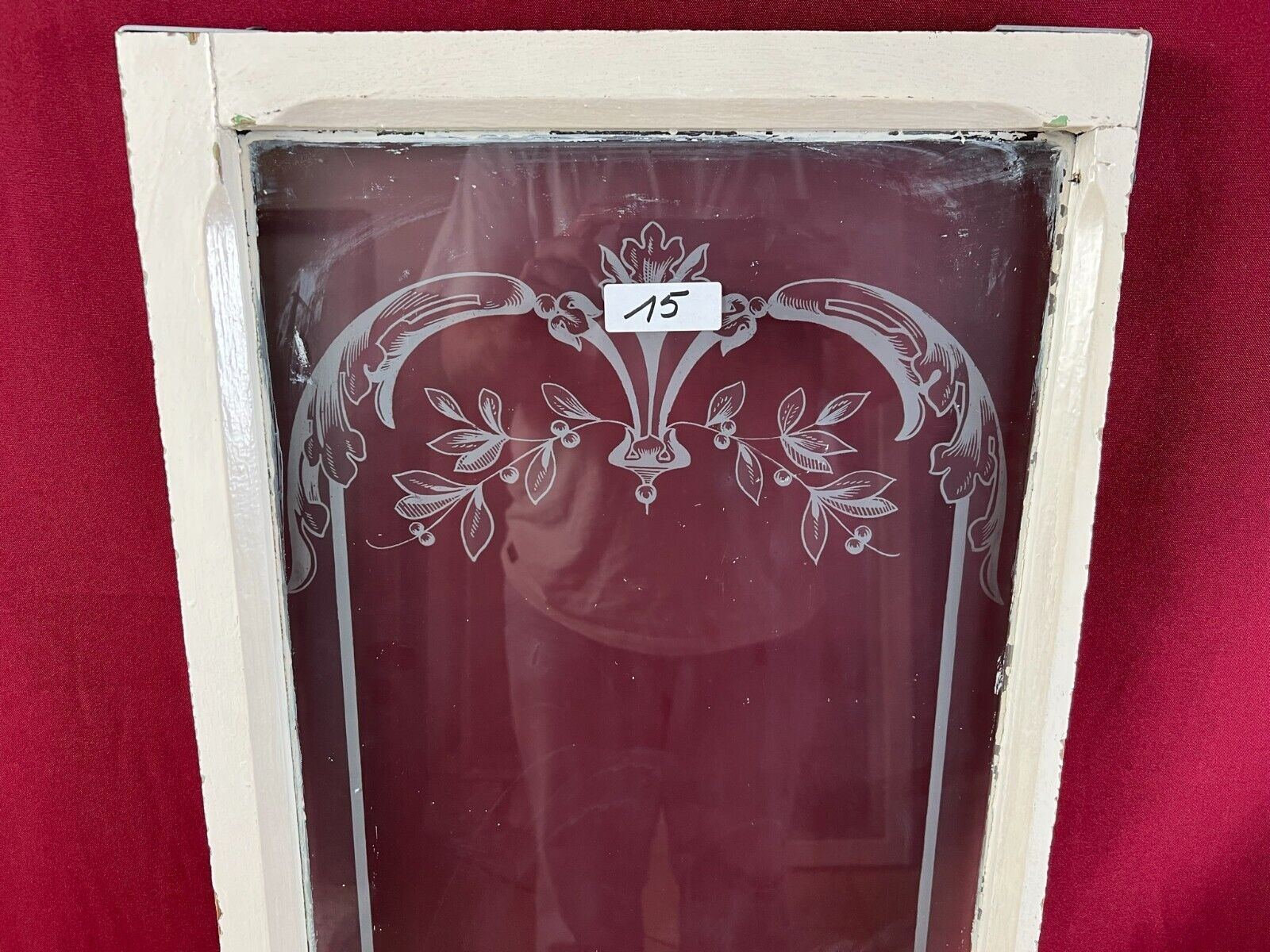 2x ANTIKE GLASSCHEIBE JUGENDSTIL UM 1890 FENSTER GIRLANDEN BLUMEN 34x130cm – Bild 16