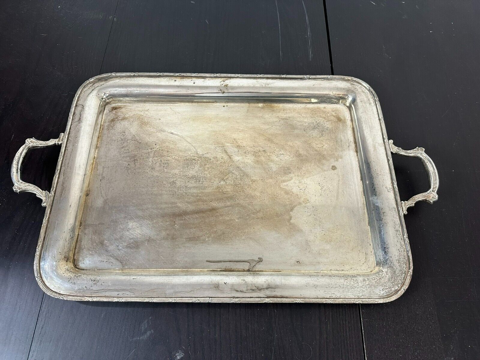 VINTAGE TABLETT 62x37cm METALL VERSILBERT LOUIS SEIZE DEKOR SERVIERTABLETT