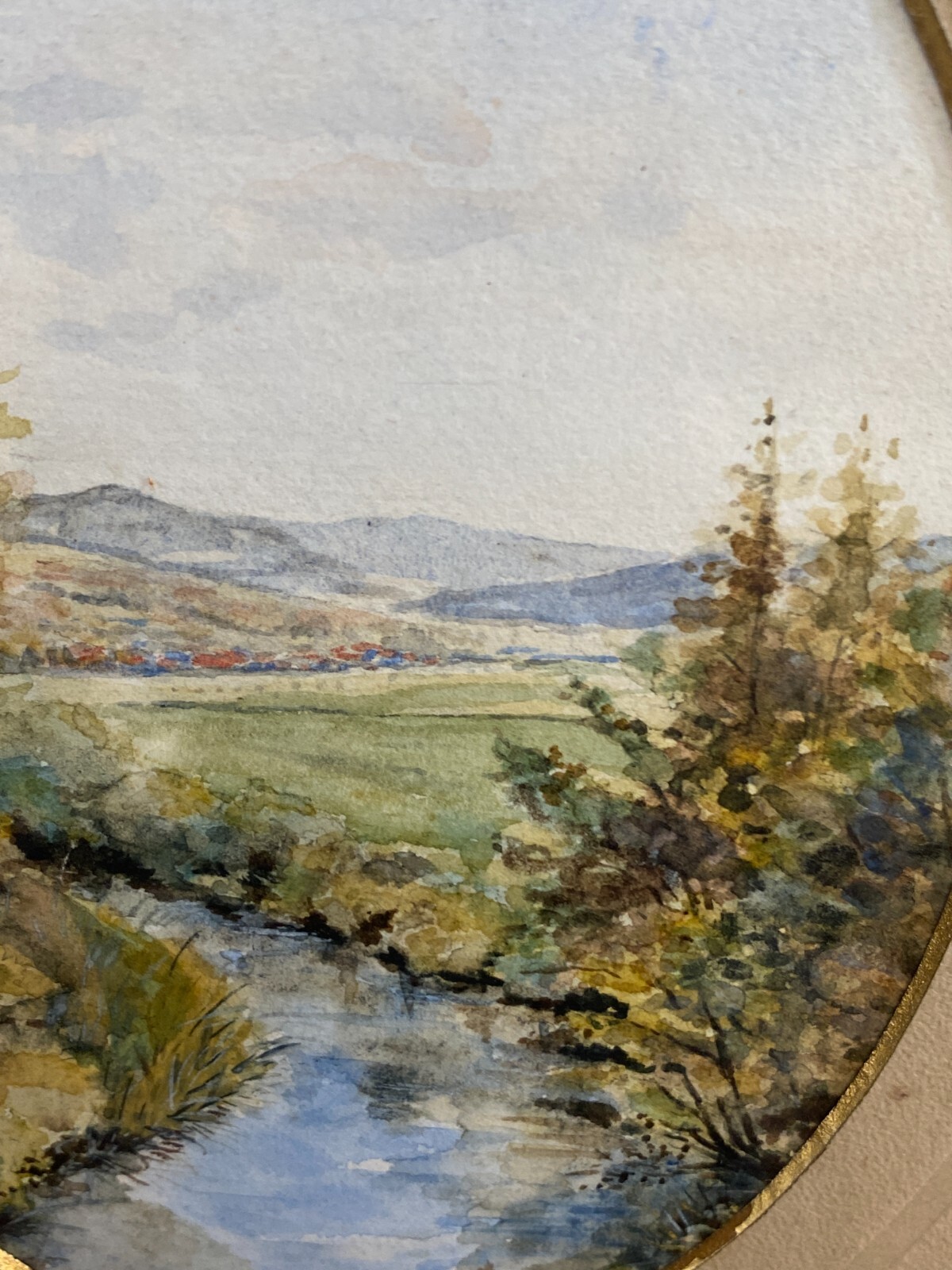 AQUARELL FLUSS LANDSCHAFT SEHR GUT GERAHMT – Bild 4