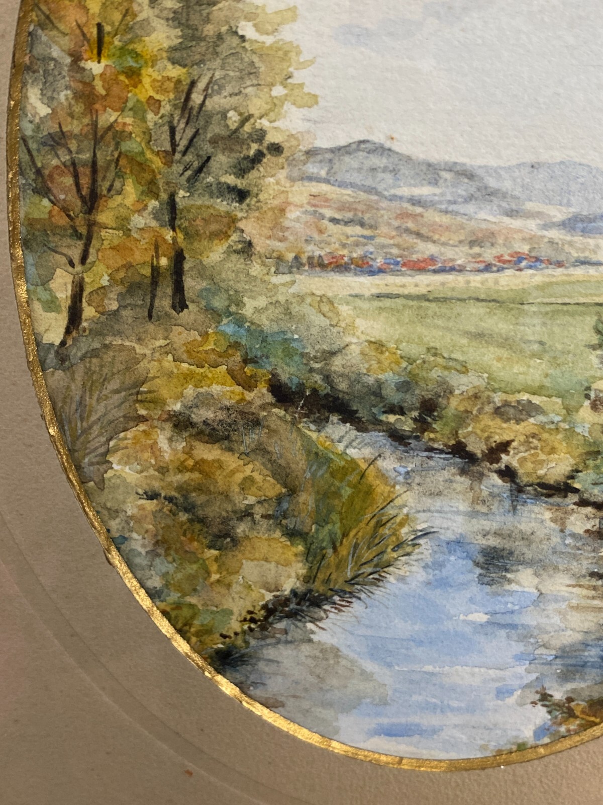 AQUARELL FLUSS LANDSCHAFT SEHR GUT GERAHMT – Bild 5