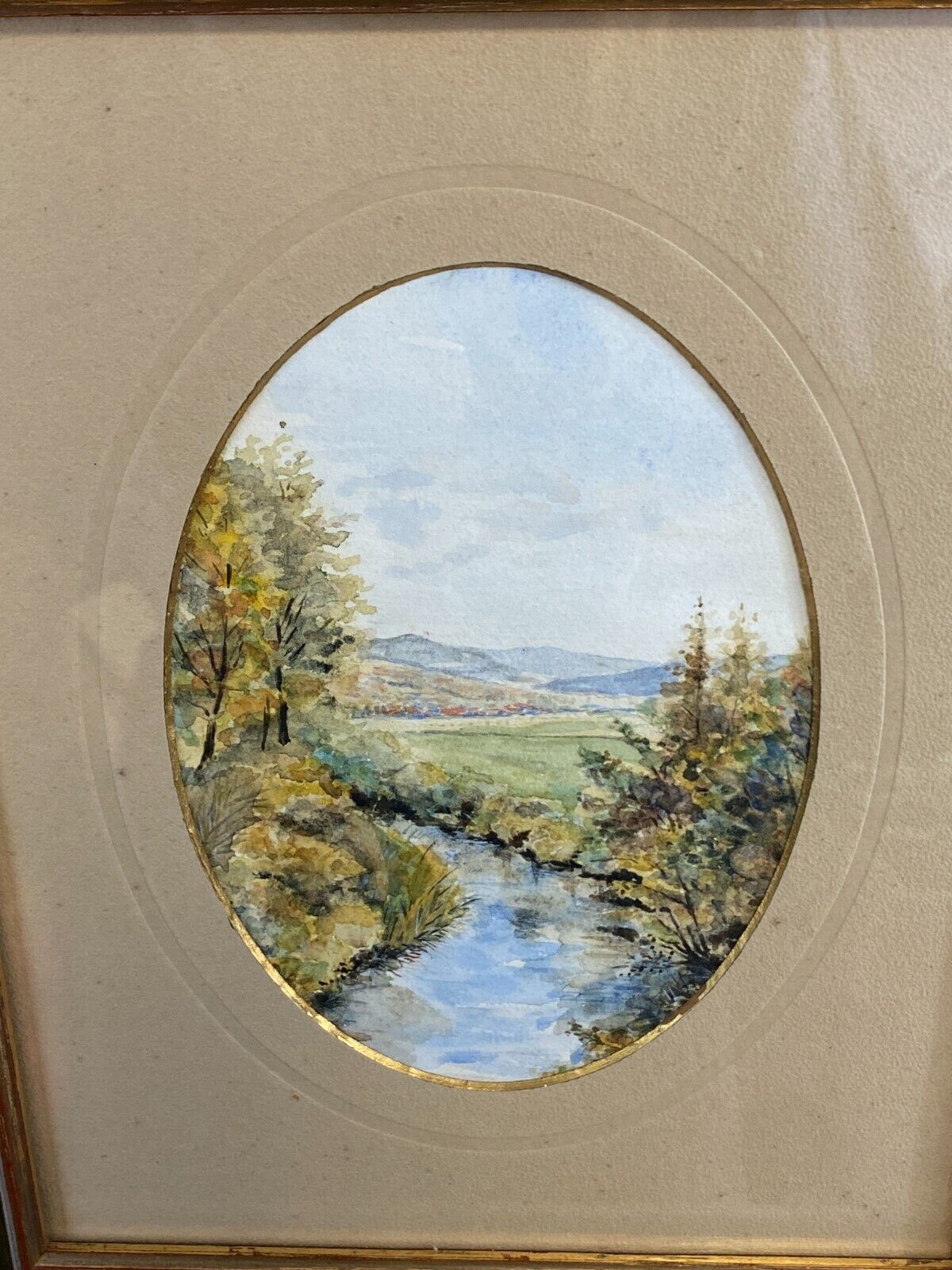 AQUARELL FLUSS LANDSCHAFT SEHR GUT GERAHMT – Bild 8