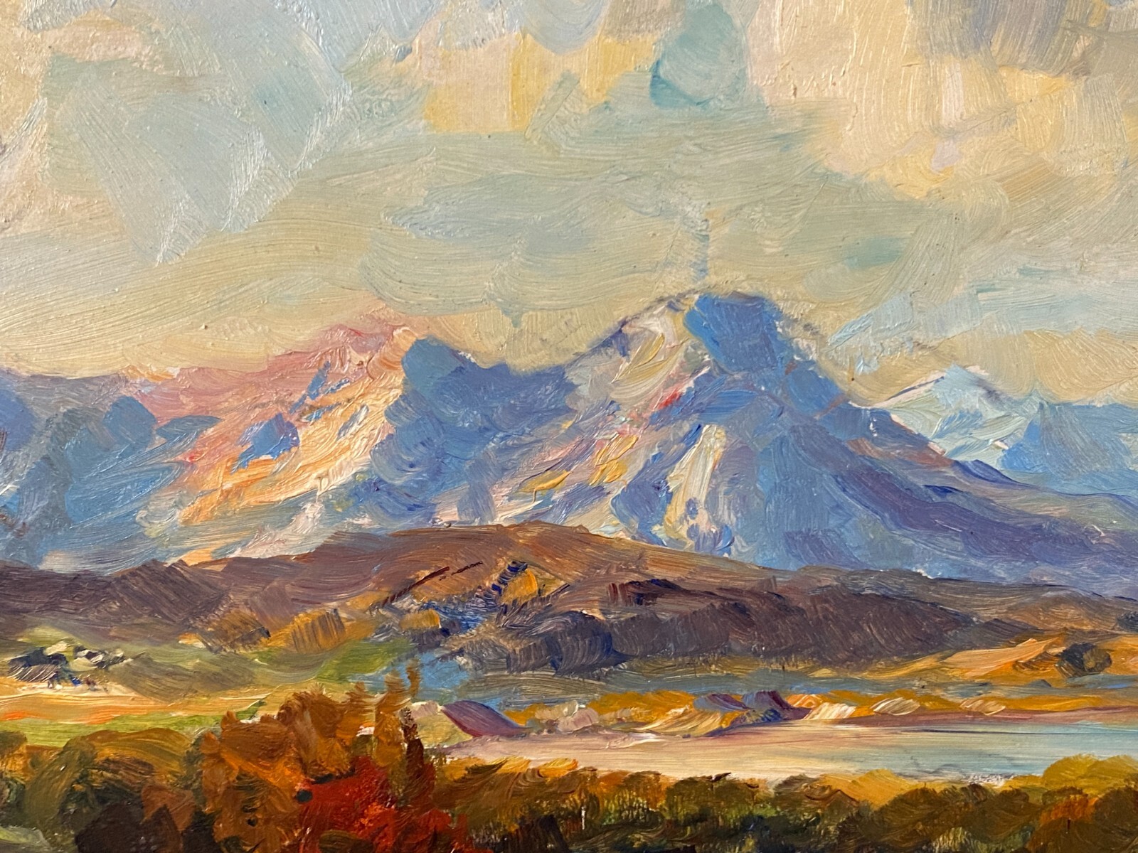 ÖLGEMÄLDE SEE LANDSCHAFT VOR GEBIRGE GEMÄLDE SIGNIERT HÖHNE GERAHMT – Bild 5