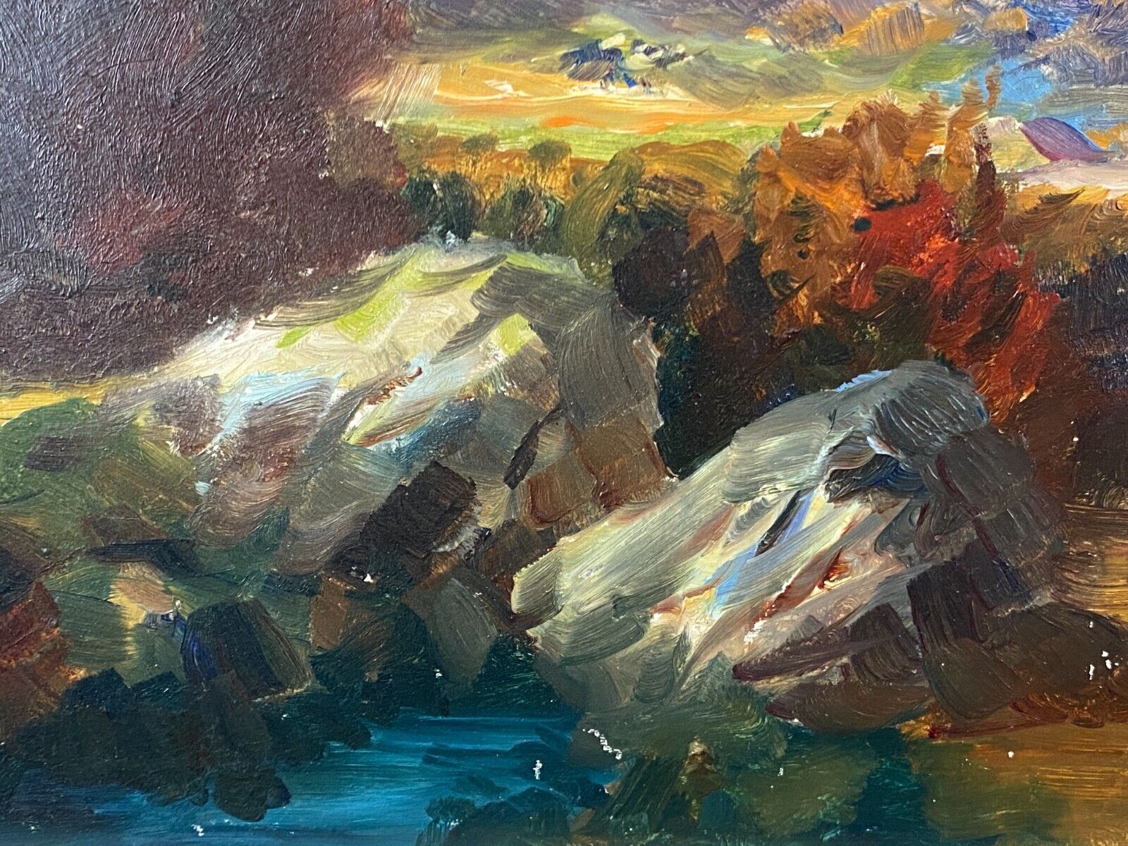 ÖLGEMÄLDE SEE LANDSCHAFT VOR GEBIRGE GEMÄLDE SIGNIERT HÖHNE GERAHMT – Bild 7
