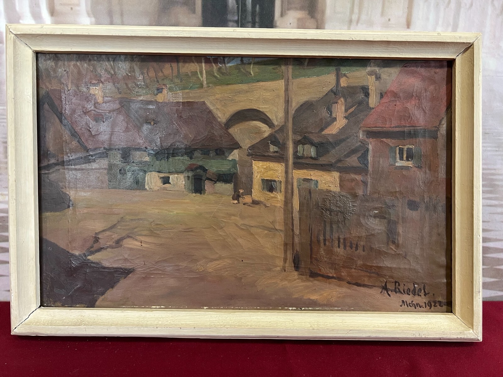 ÖLGEMÄLDE STRASSE MIT HÄUSERN SIGNIERT A. RIEDEL MÜNCHEN – Bild 4