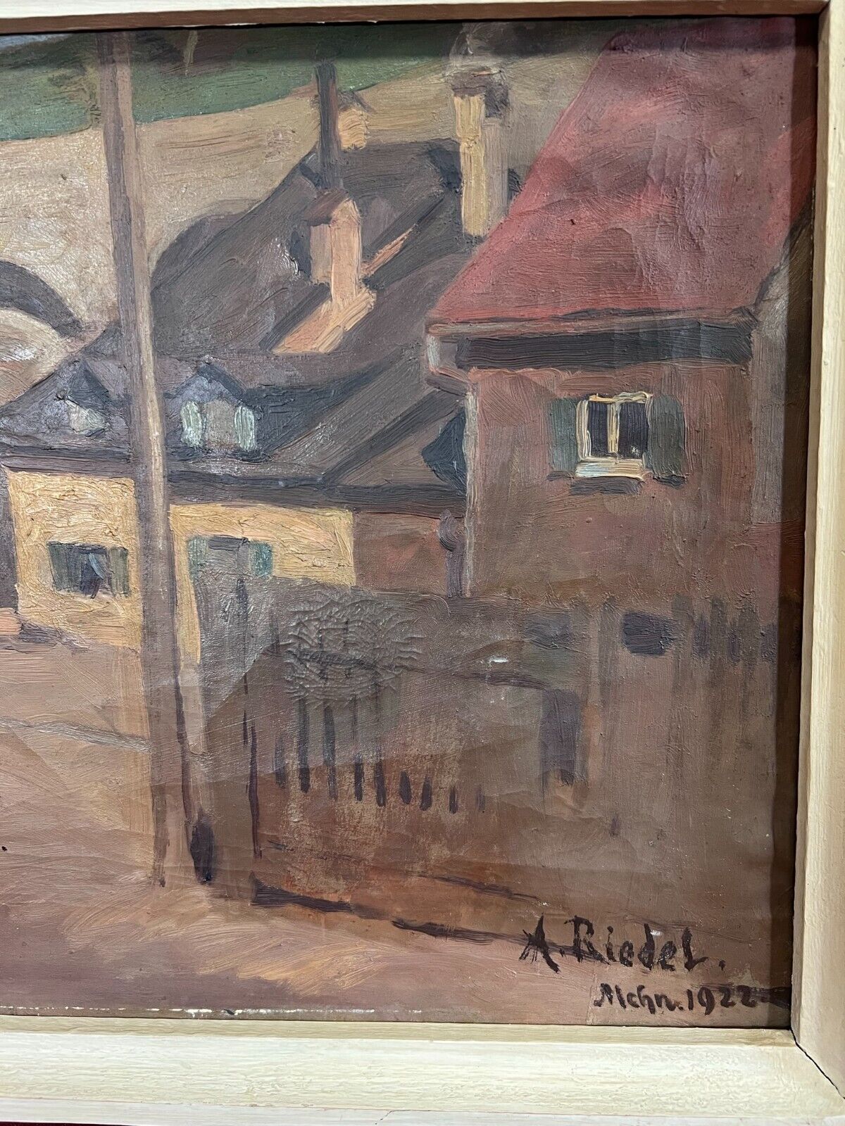 ÖLGEMÄLDE STRASSE MIT HÄUSERN SIGNIERT A. RIEDEL MÜNCHEN – Bild 7