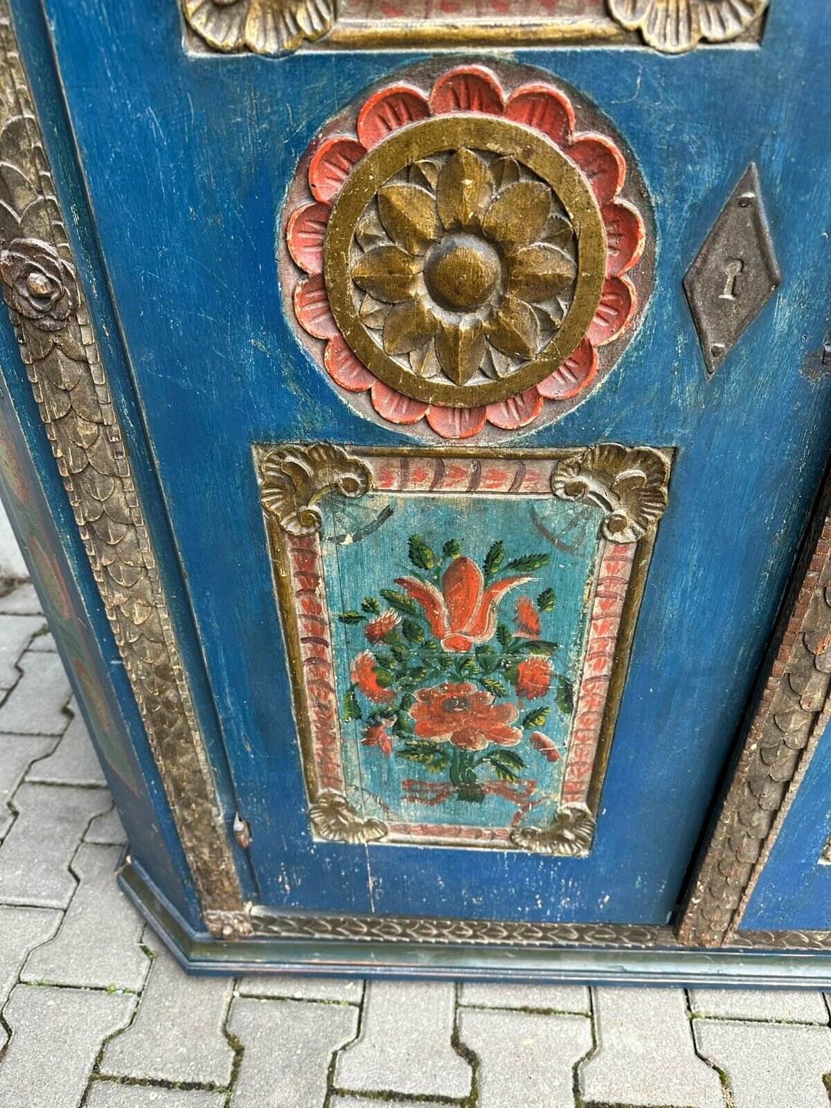 ANTIKER BAUERNSCHRANK VON 1847 ORIGINAL BEMALT – Bild 4