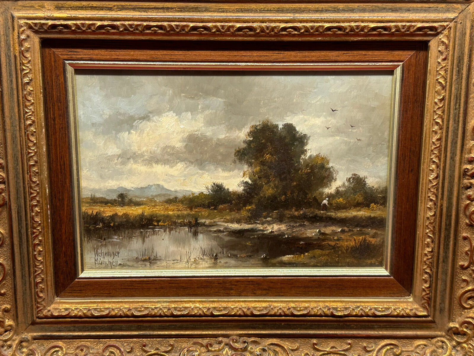 ÖLGEMÄLDE PRUNKRAHMEN PERSON AM WEIHER IM DACHAUER MOOR HERBERT WEHRINGER – Bild 3