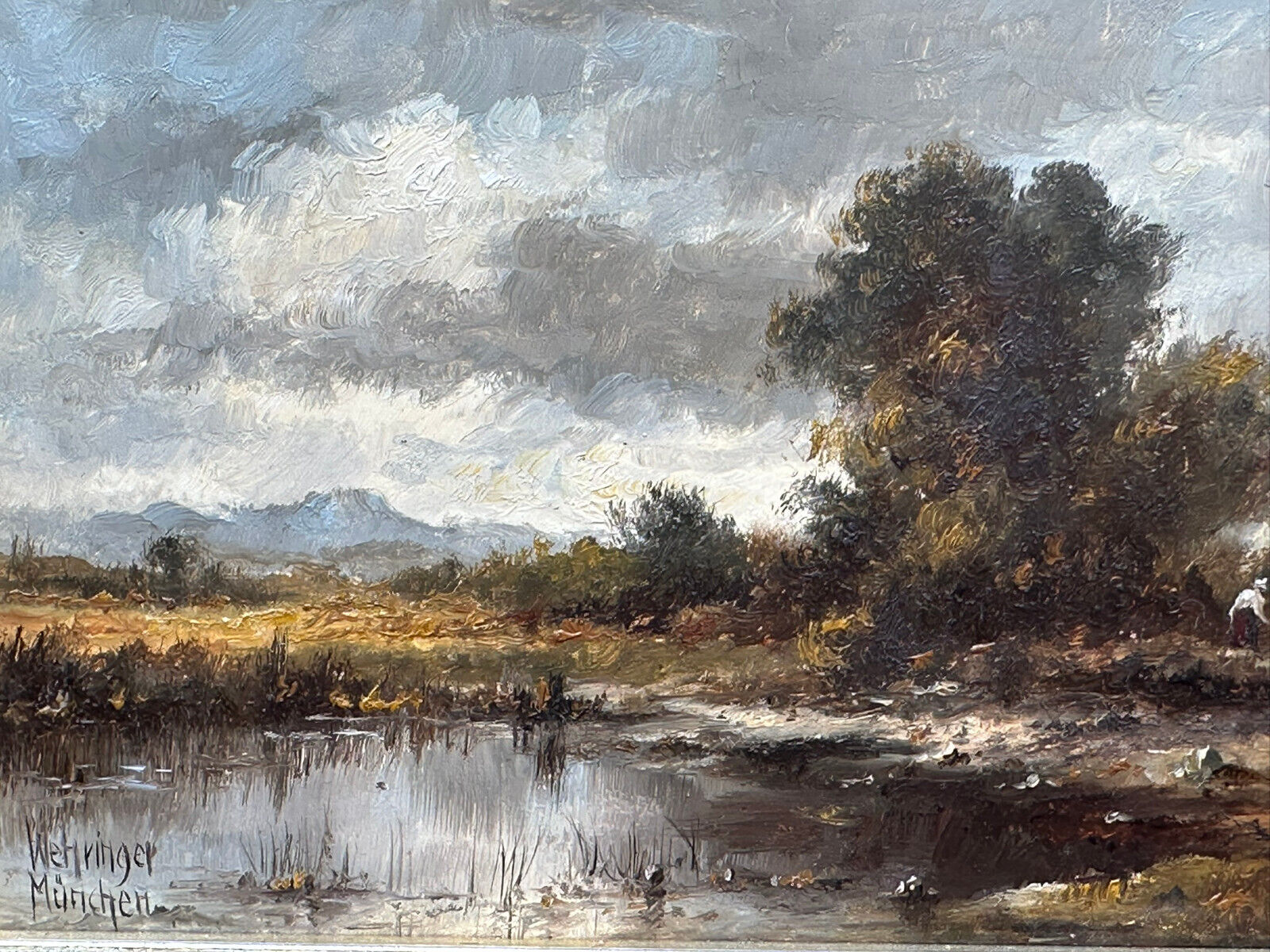 ÖLGEMÄLDE PRUNKRAHMEN PERSON AM WEIHER IM DACHAUER MOOR HERBERT WEHRINGER – Bild 6