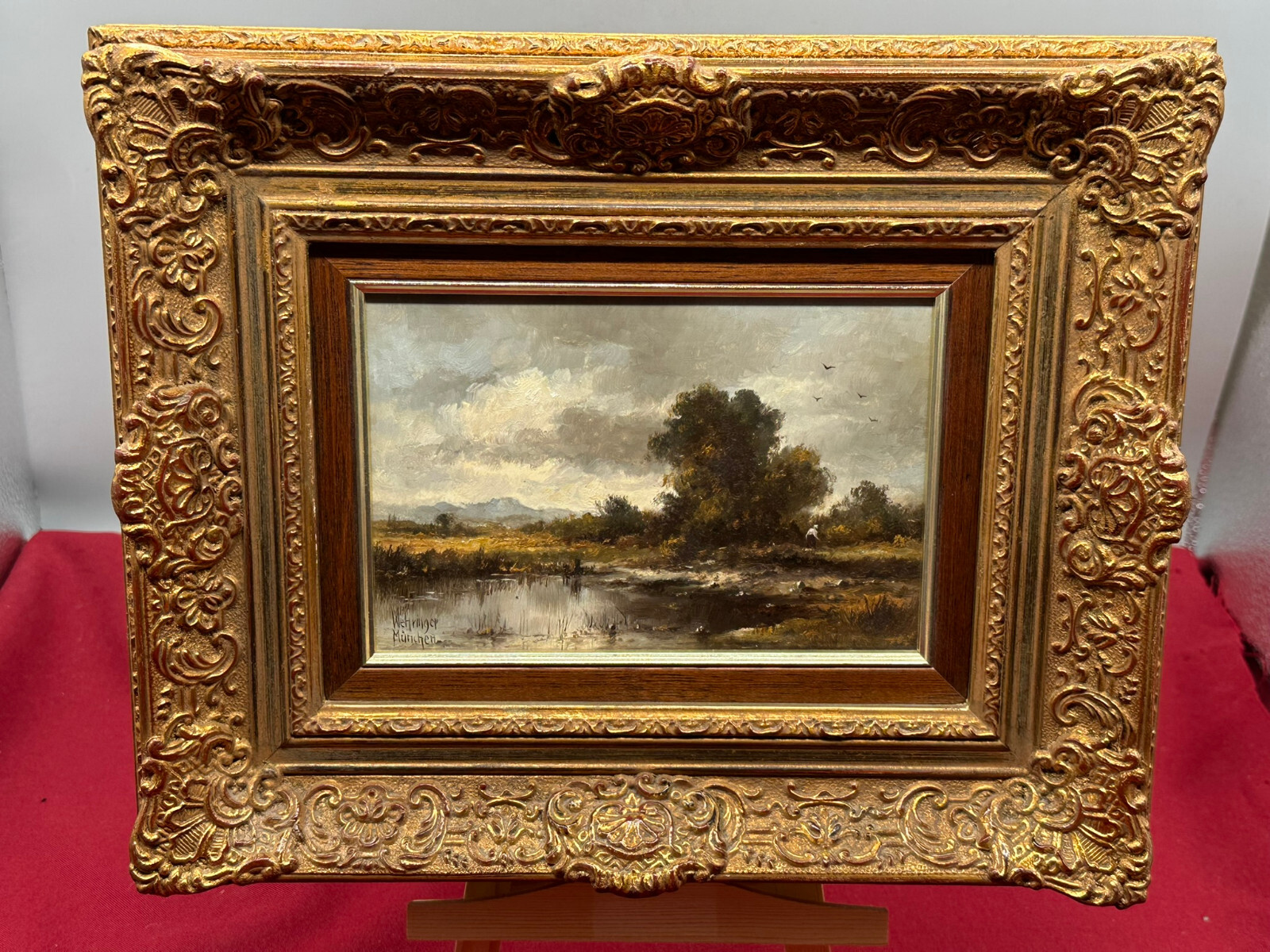 ÖLGEMÄLDE PRUNKRAHMEN PERSON AM WEIHER IM DACHAUER MOOR HERBERT WEHRINGER – Bild 8