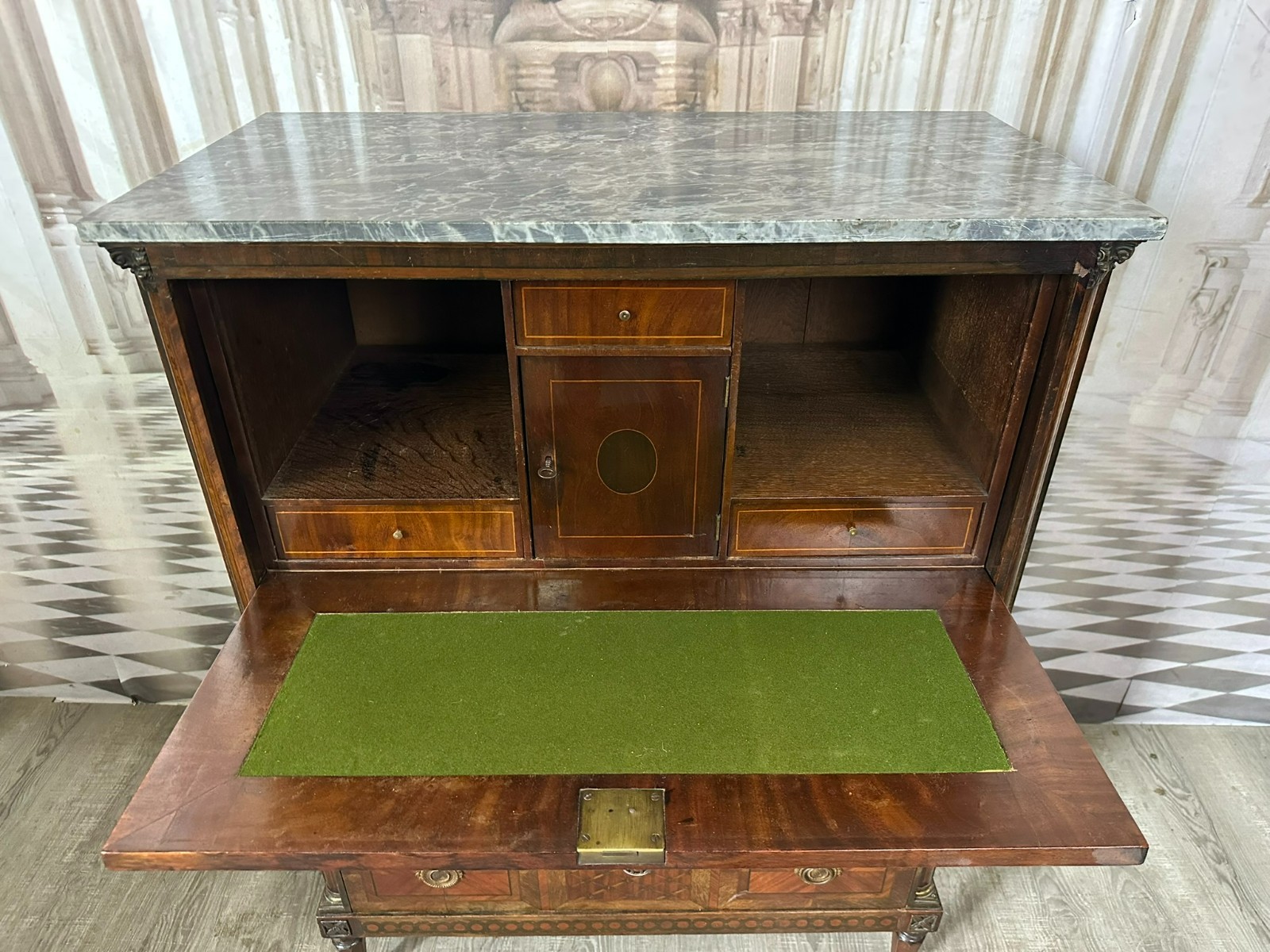 ANTIKER LOUIS SEIZE SEKRETÄR ENDE 18 TES JHDT KOMPLETT INTARSIERT MARMOR PLATTE – Bild 15