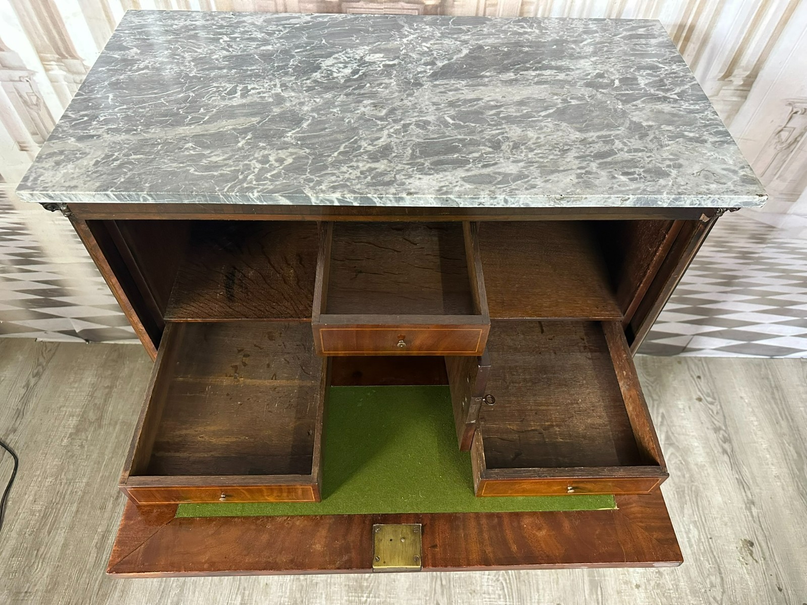 ANTIKER LOUIS SEIZE SEKRETÄR ENDE 18 TES JHDT KOMPLETT INTARSIERT MARMOR PLATTE – Bild 17