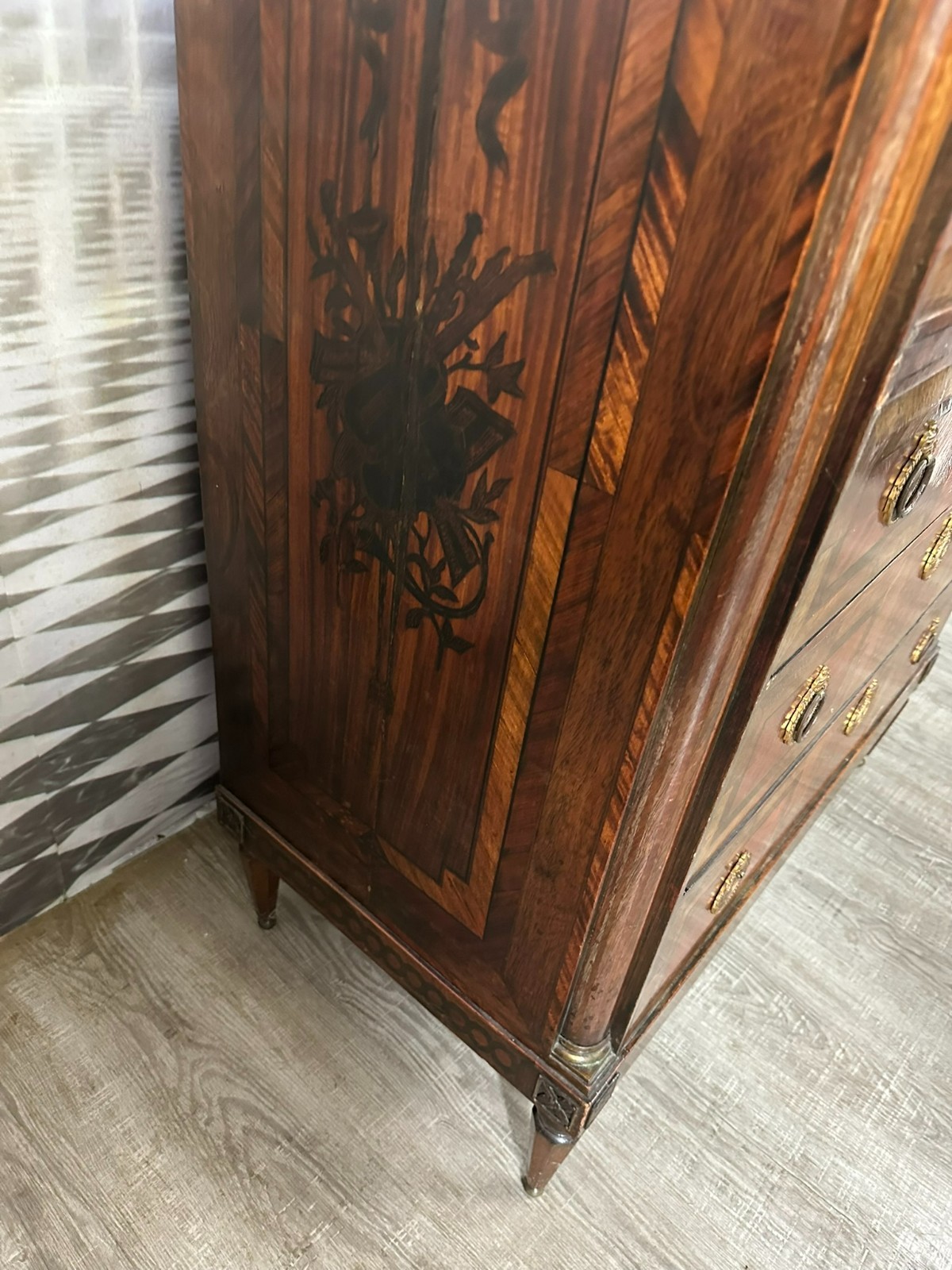 ANTIKER LOUIS SEIZE SEKRETÄR ENDE 18 TES JHDT KOMPLETT INTARSIERT MARMOR PLATTE – Bild 5