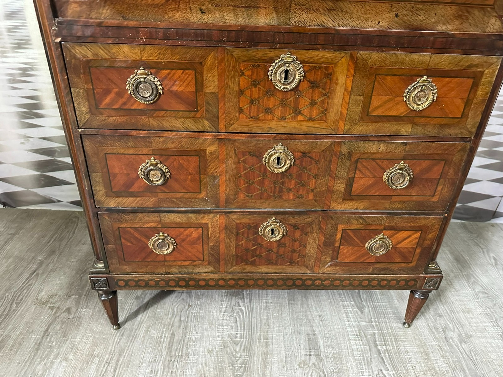ANTIKER LOUIS SEIZE SEKRETÄR ENDE 18 TES JHDT KOMPLETT INTARSIERT MARMOR PLATTE – Bild 8