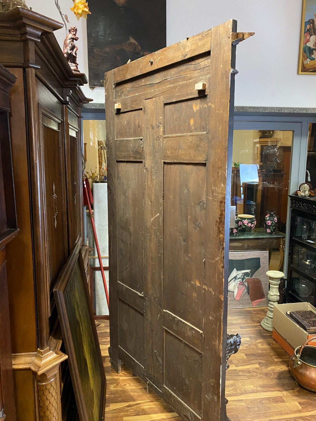 ANTIKE GARDEROBE MIT KÖPFEN UND FRATZEN UM 1890 GRÜNDERZEIT SEHR GROSS 240x120cm – Bild 16
