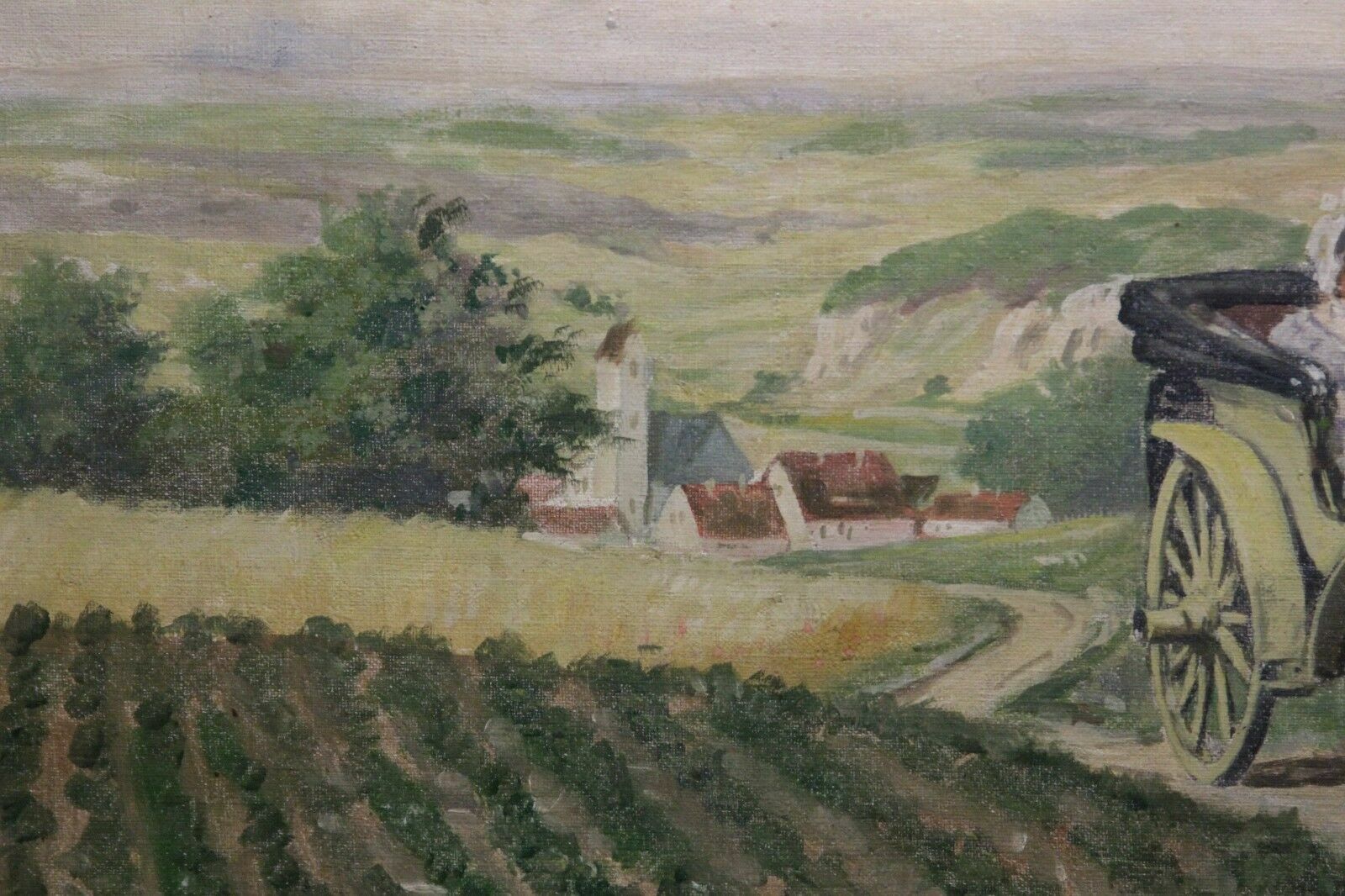ÖLGEMÄLDE LANDSCHAFT PERSONEN LÄNDLICHE KUTSCHENFAHRT P. WEGENER GROSSFORMAT – Bild 6