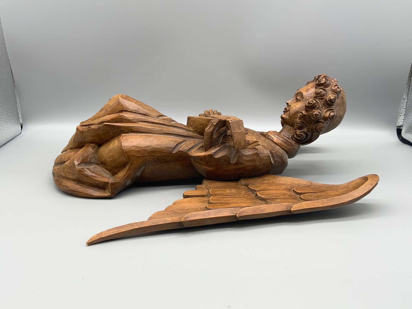 GLORIENENGEL MUSIZIERENDER ENGEL MIT FLÜGELN UND MANDOLINE HOLZ GESCHNITZT 34cm – Bild 7