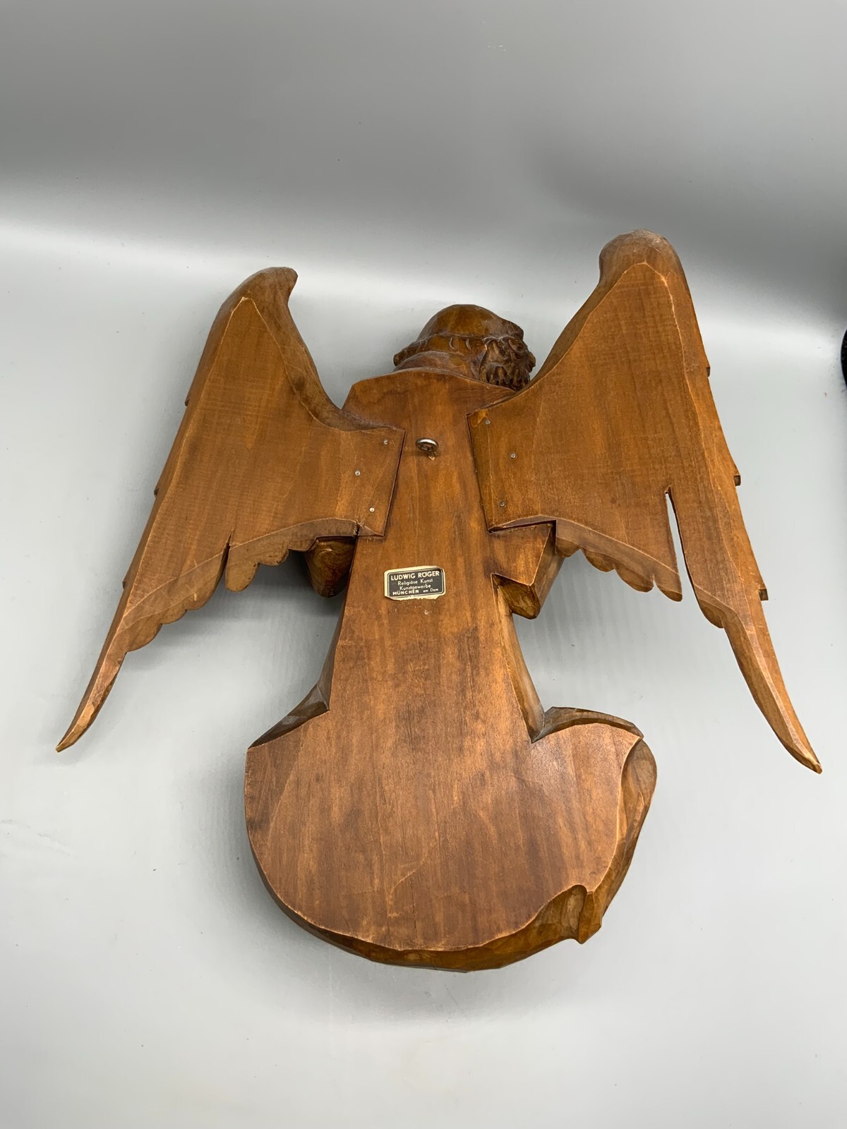 GLORIENENGEL MUSIZIERENDER ENGEL MIT FLÜGELN UND MANDOLINE HOLZ GESCHNITZT 34cm – Bild 9