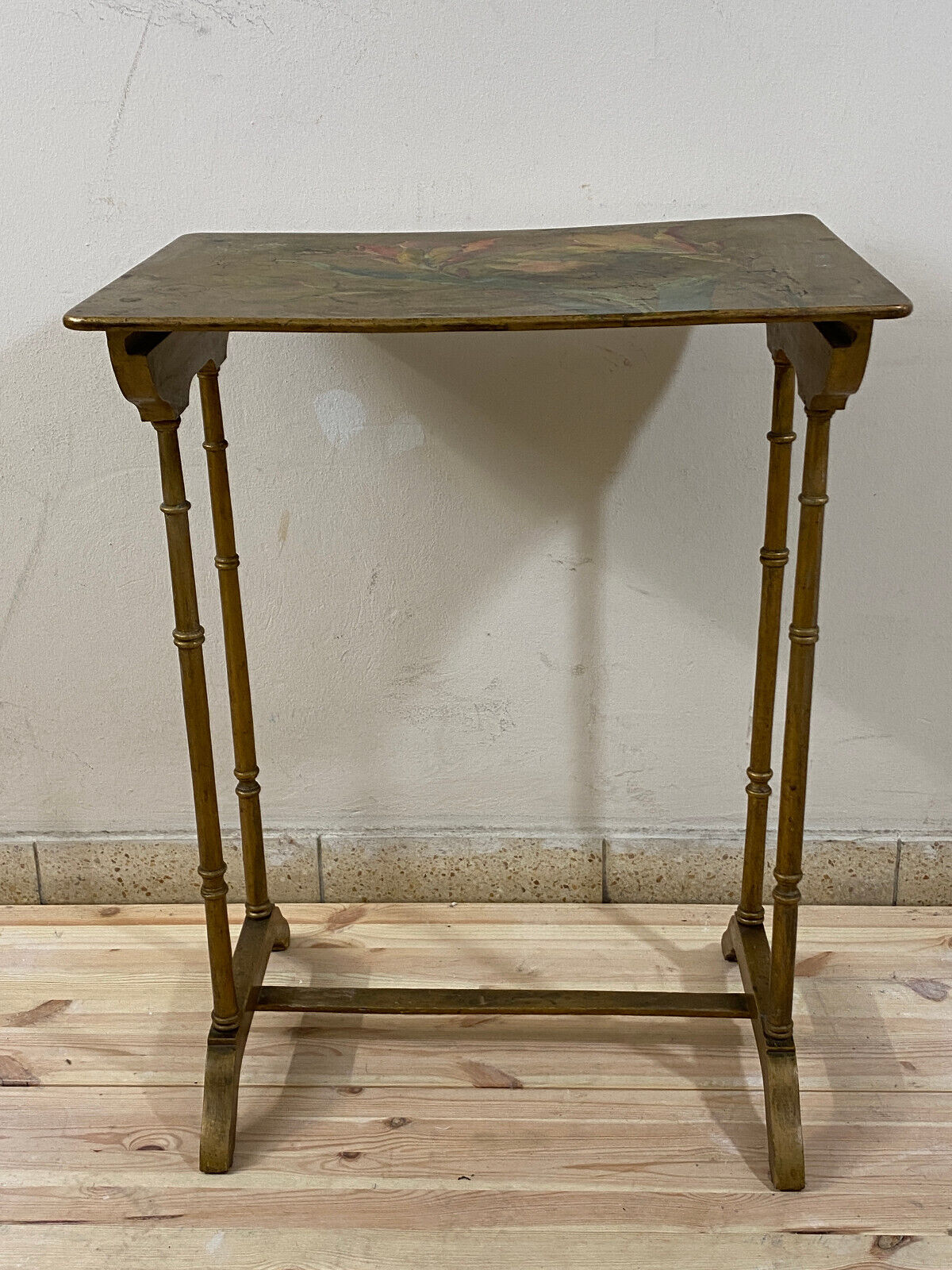 VINTAGE BEISTELLTISCH TISCH HOLZ HANDBEMALT