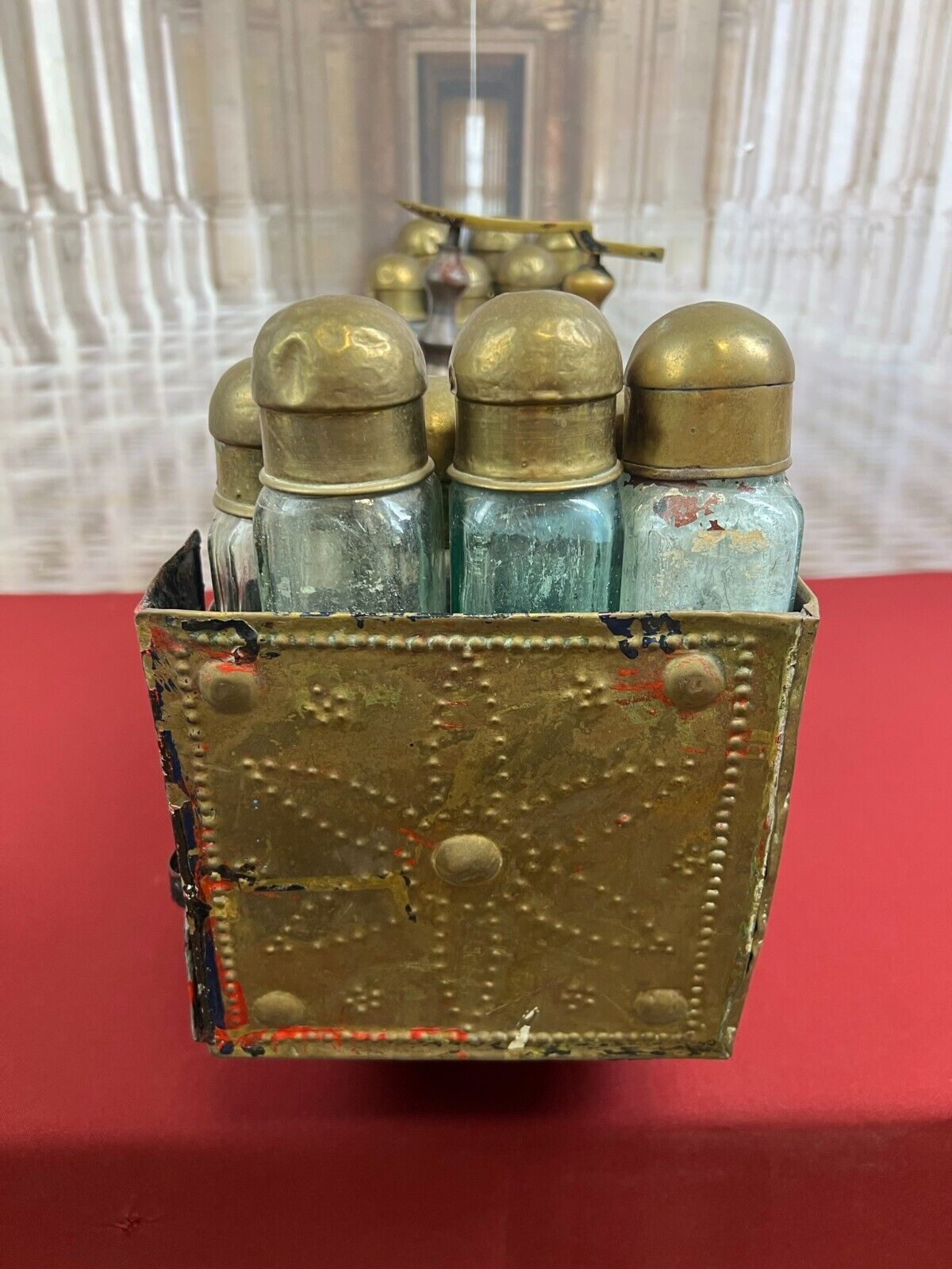 ANTIKER ORIENT SCHUHPUTZKASTEN AUS KUPFER UND HOLZ UM 1900 – Bild 11