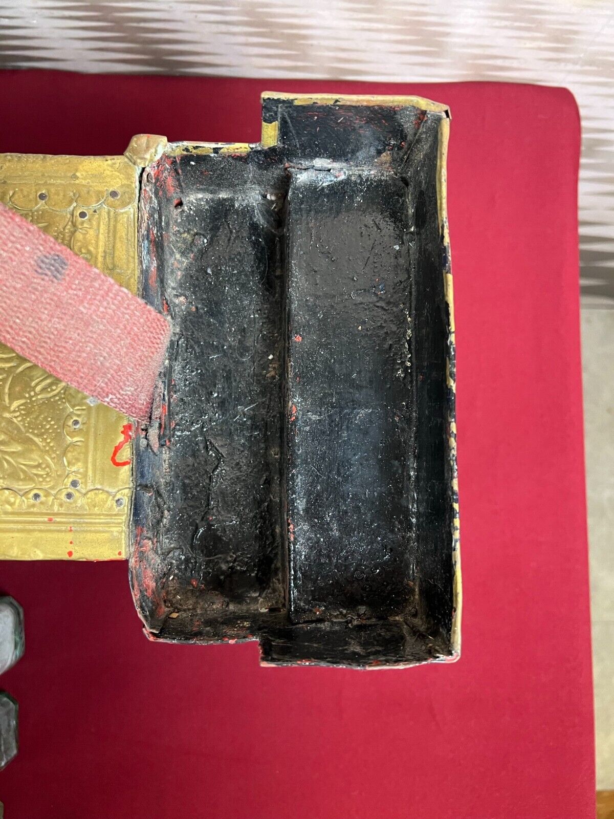 ANTIKER ORIENT SCHUHPUTZKASTEN AUS KUPFER UND HOLZ UM 1900 – Bild 13