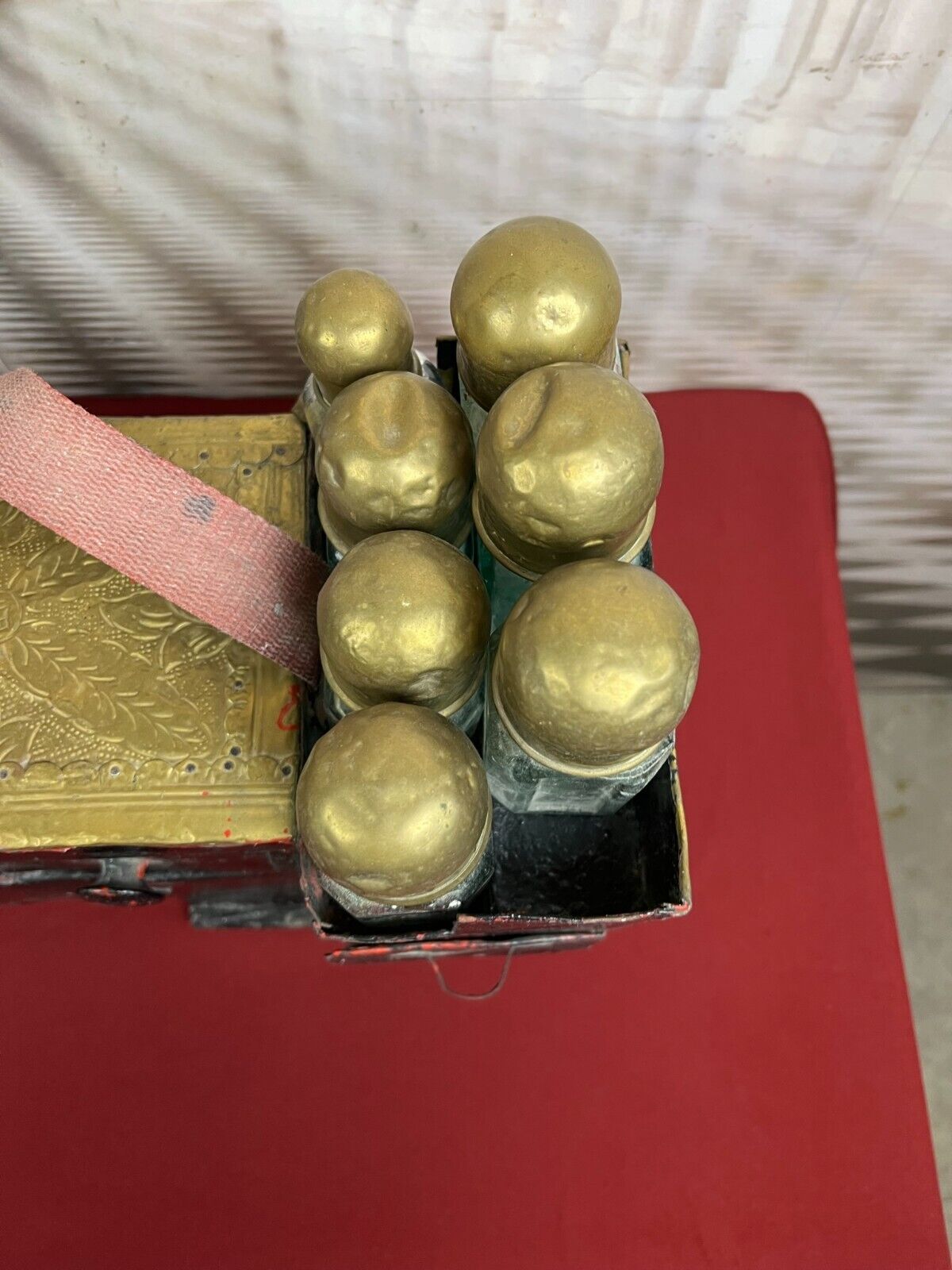 ANTIKER ORIENT SCHUHPUTZKASTEN AUS KUPFER UND HOLZ UM 1900 – Bild 7