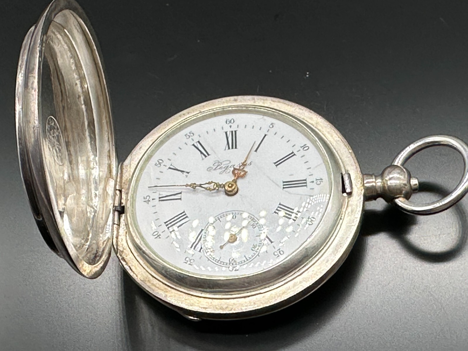 ANTIKE TASCHENUHR AUS SILBER 875 PEGASUS FÜR RUSSLAND 56mm FUNKTIONSFÄHIG – Bild 12