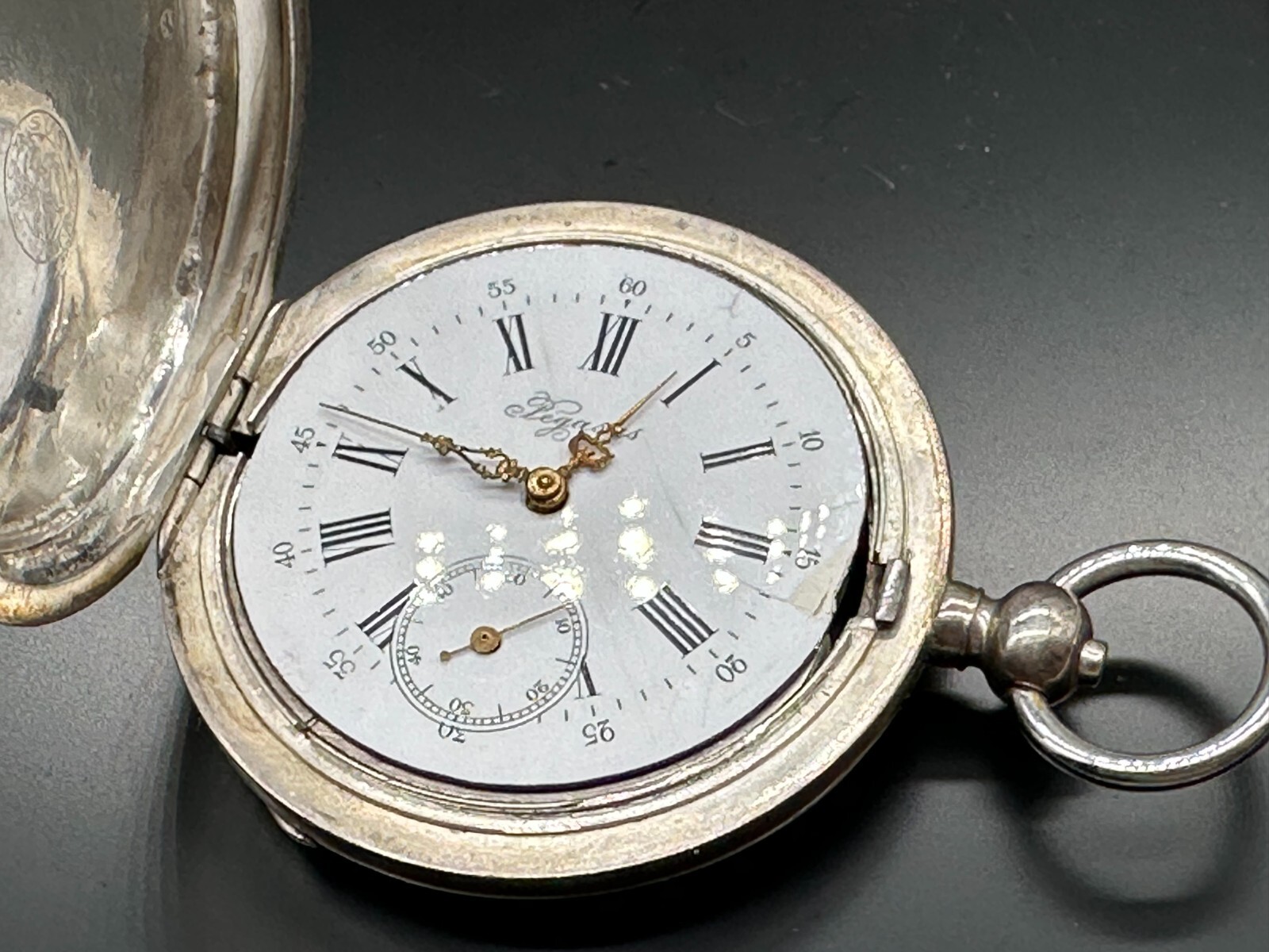 ANTIKE TASCHENUHR AUS SILBER 875 PEGASUS FÜR RUSSLAND 56mm FUNKTIONSFÄHIG – Bild 13
